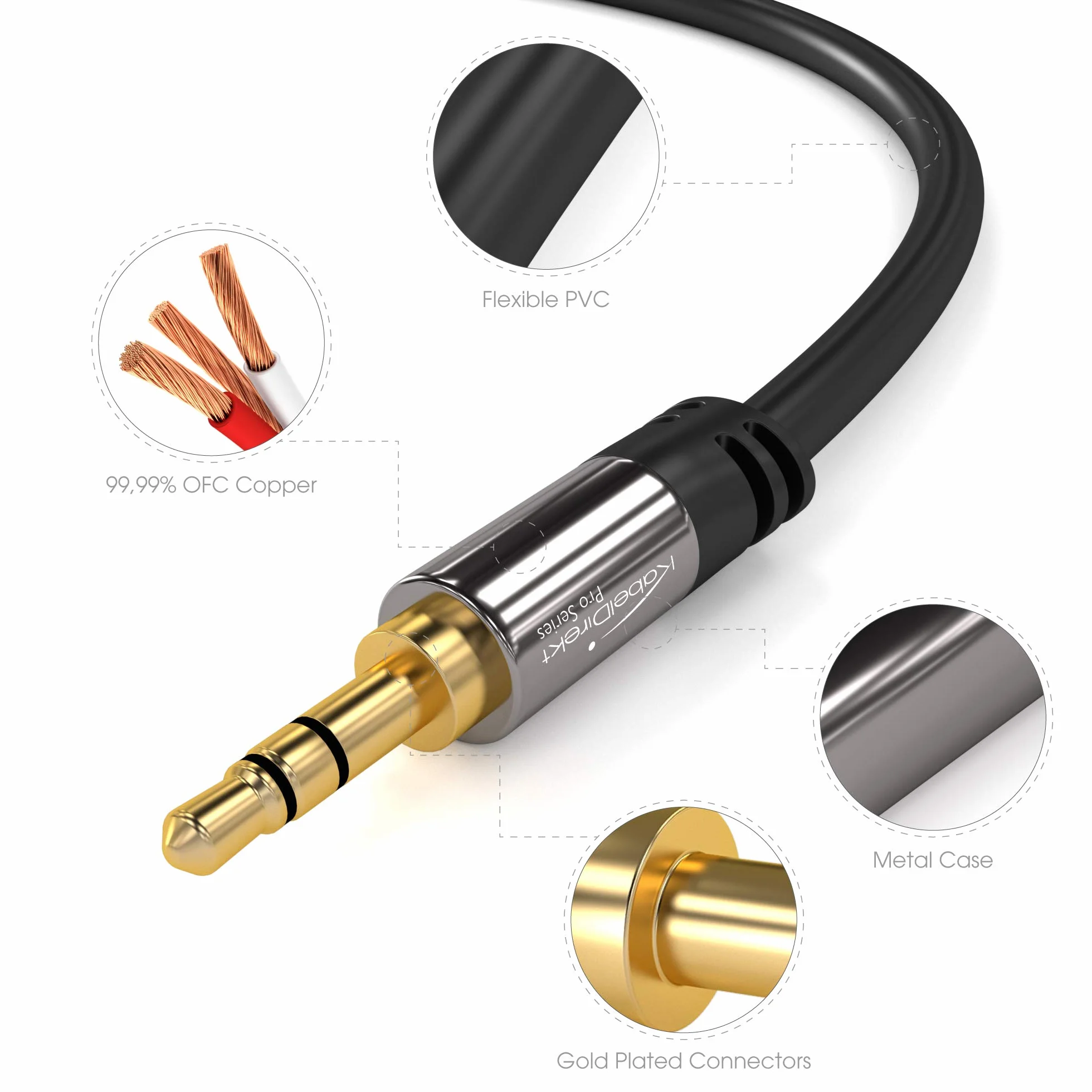 KabelDirekt Cavo Aux Jack 3,5 mm 2 m Connettori Metallo Infrangibili Audio Nero