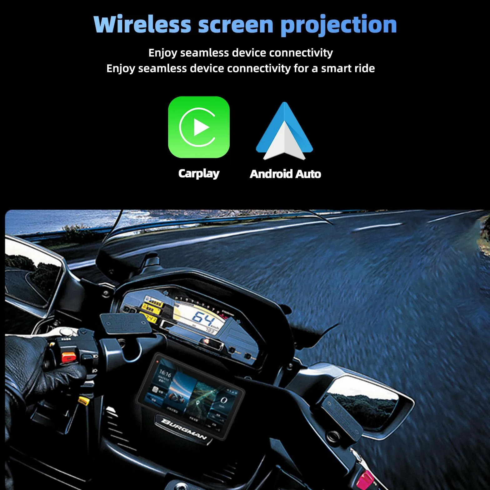 Moto Carplay Schermo 5 pollici IP68 Impermeabile Touchscreen GPS Navigazione con Wireless CarPlay Android Auto HD 1080P Dash Cam Bluetooth