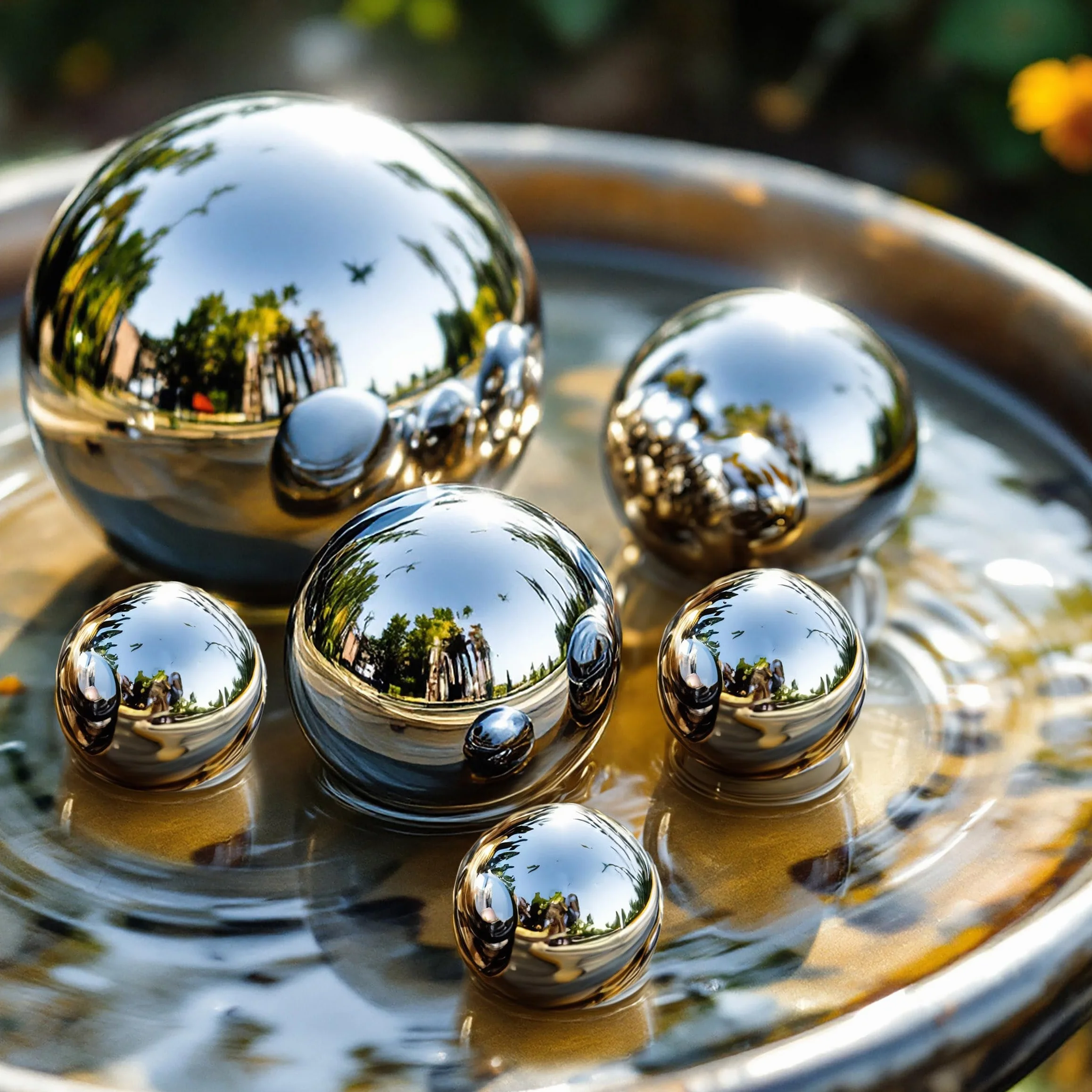Spetebo Sfera decorativa in acciaio inox, lucida argento, per fontane ornamentali, in 3 dimensioni da 2 cm a 6 cm - Set da 6 - Sfera cava in metallo per fontana decorativa - Sfera decorativa in