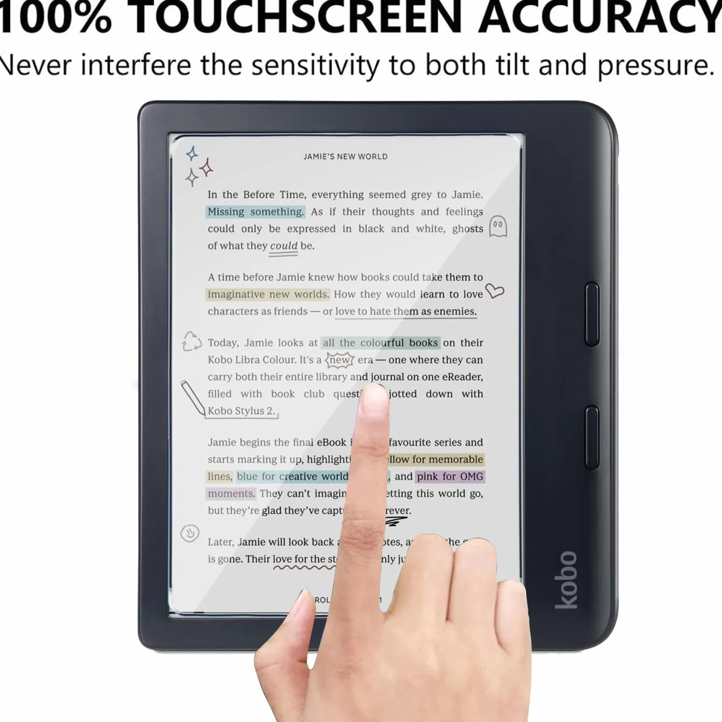 Pellicola Vetro Temperato per Kobo Libra Colour, 2 Pezzi Durezza 9H Anti-Graffio HD Trasparente