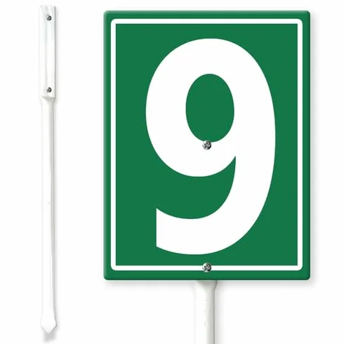 Cartello verde numero 9, numero civico con paletti, 17,5 x 22 cm, robusto cartello da cortile in alluminio, cartelli numerati per esterni, per parcheggi, molo, campo, corridoio, campo