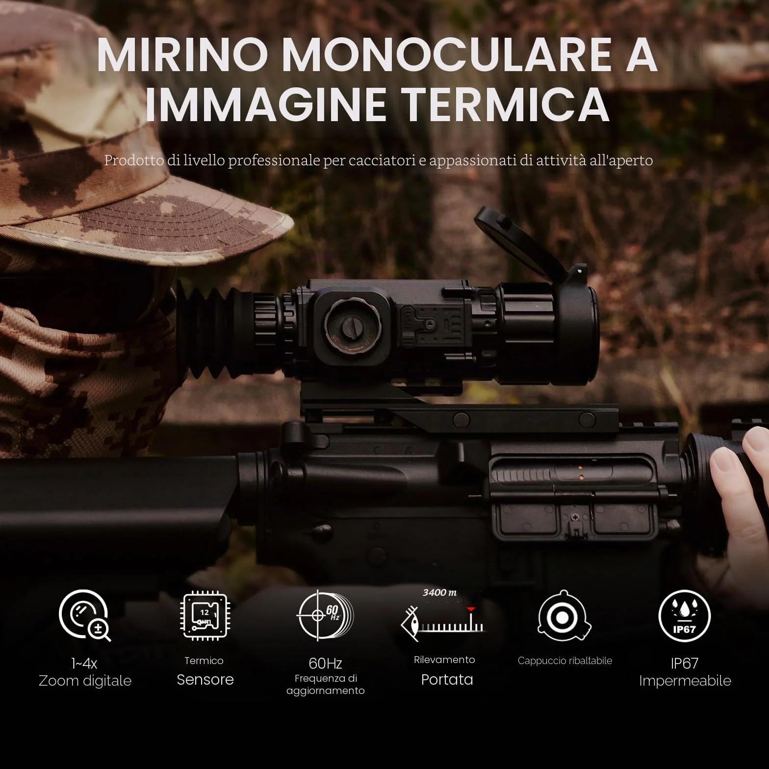 Cannocchiale Termico per Fucile X350 Display Micro-OLED HD 1024x768 1100m 35mm 10h WiFi 64GB