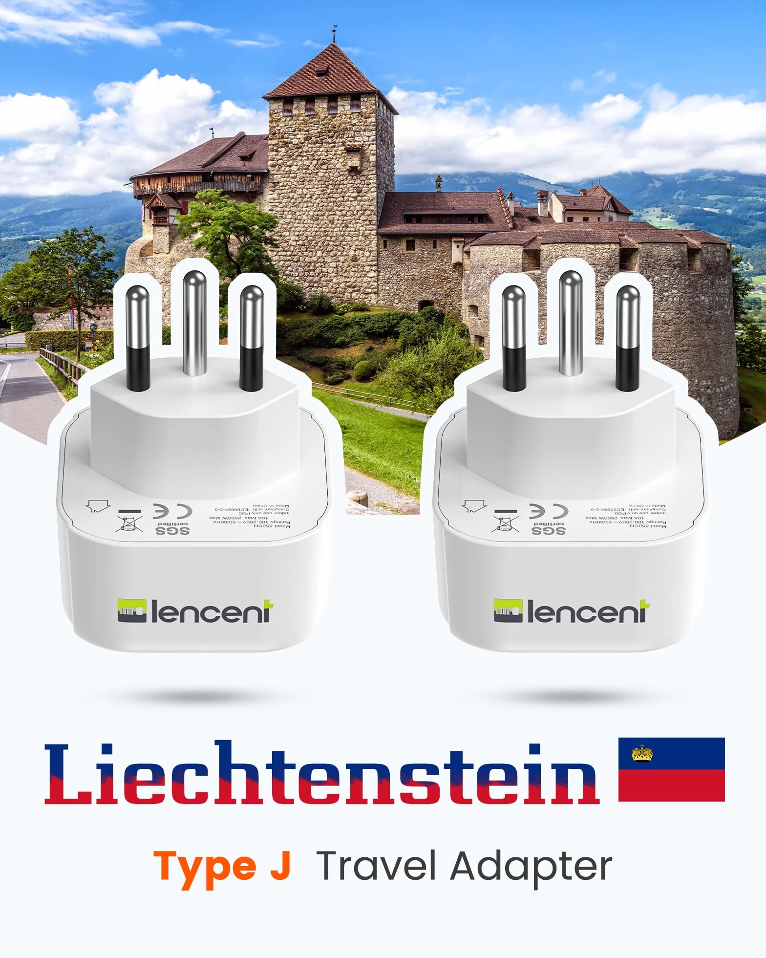 LLENCENT Adattatore Presa Svizzera da Viaggio, Presa Schuko 2 Pin Europa a 3 Pin Svizzera, Tipo J