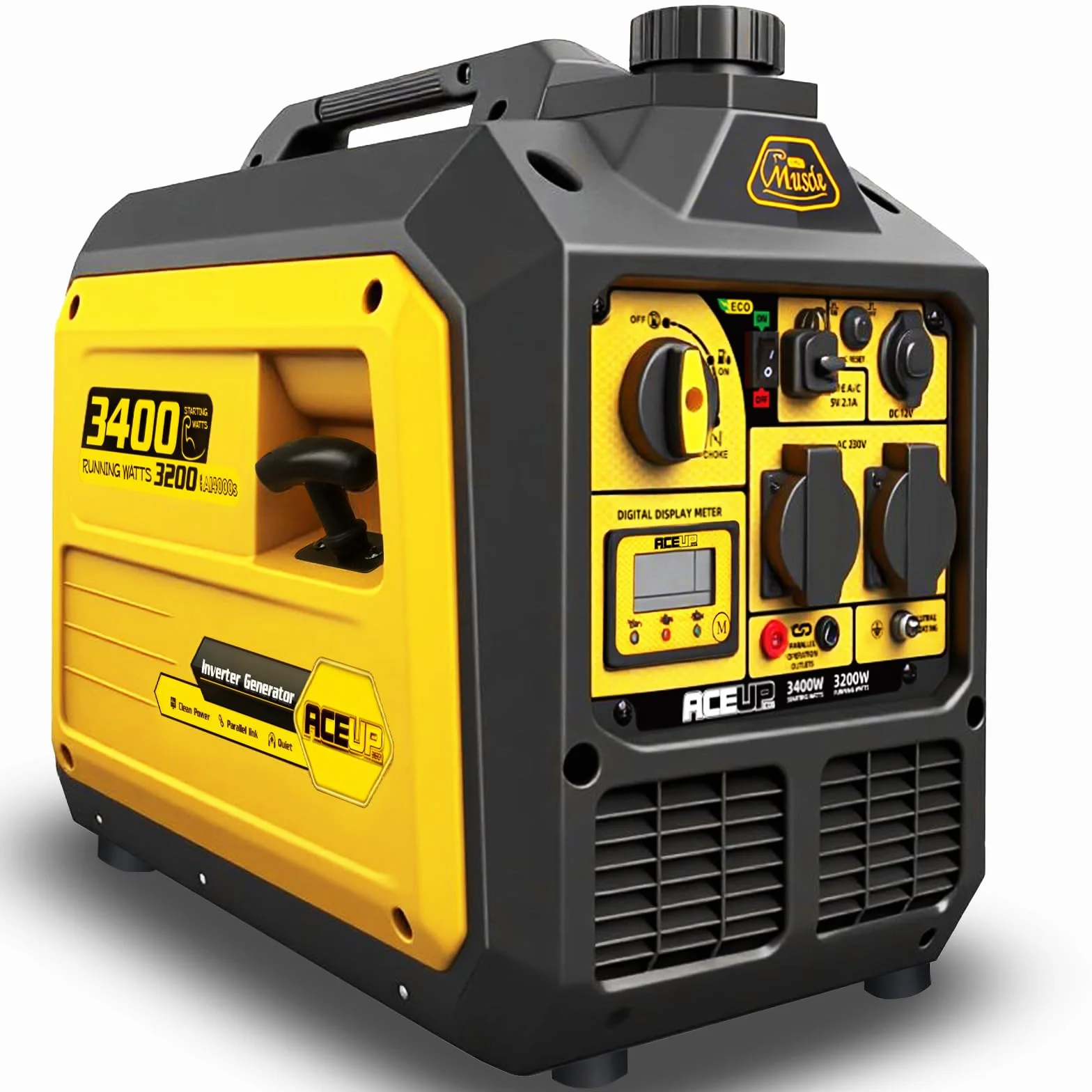 Aceup Energy 3400W Generatore Inverter Generatore di Corrente Benzina con Display Digitale Prese Multiuso Modalità Eco, per il Campeggio L'esterno, L'uso domestico Portatile e Silenzioso