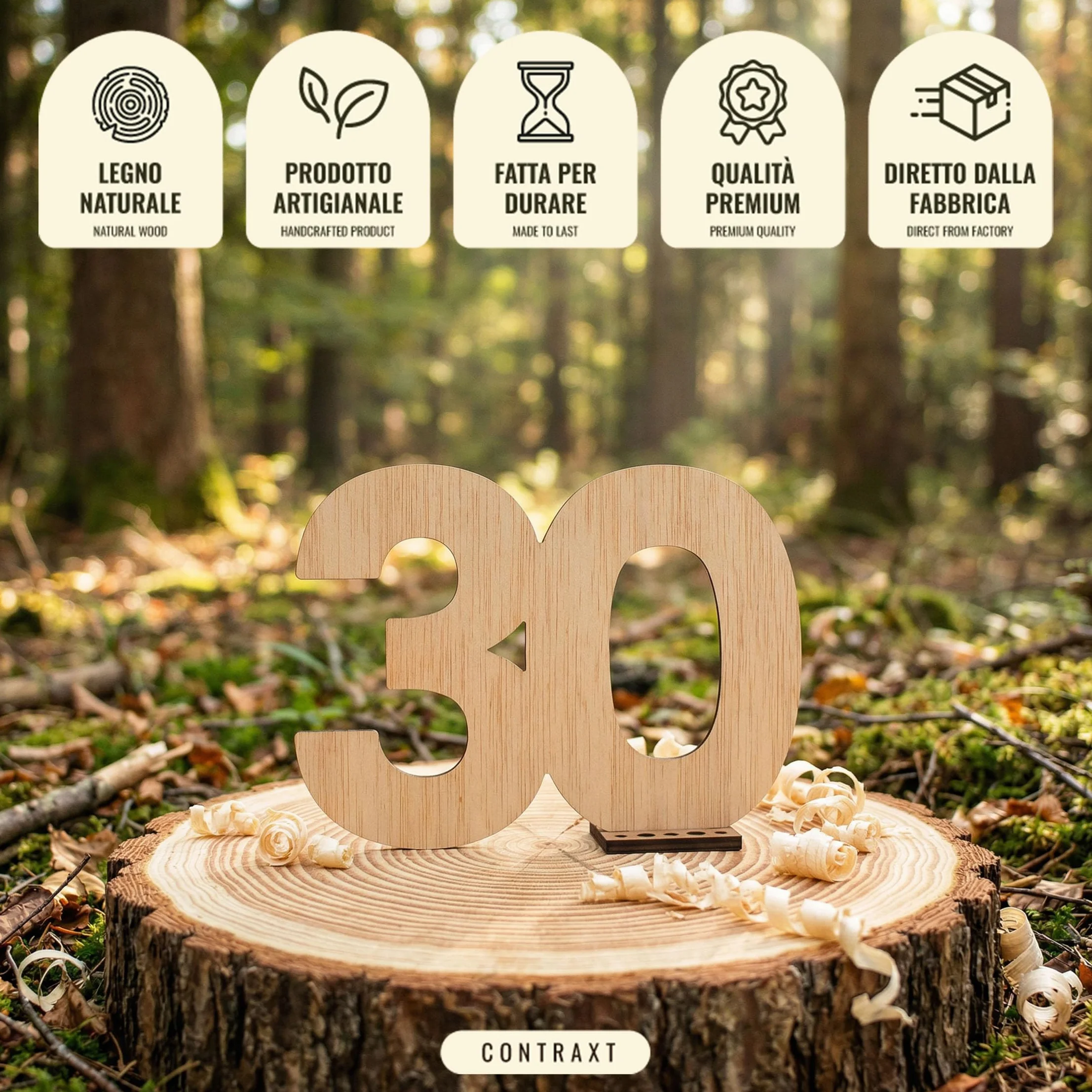 CONTRAXT Biglietto Auguri 30 Anni legno, Idee regalo Compleanno donna uomo