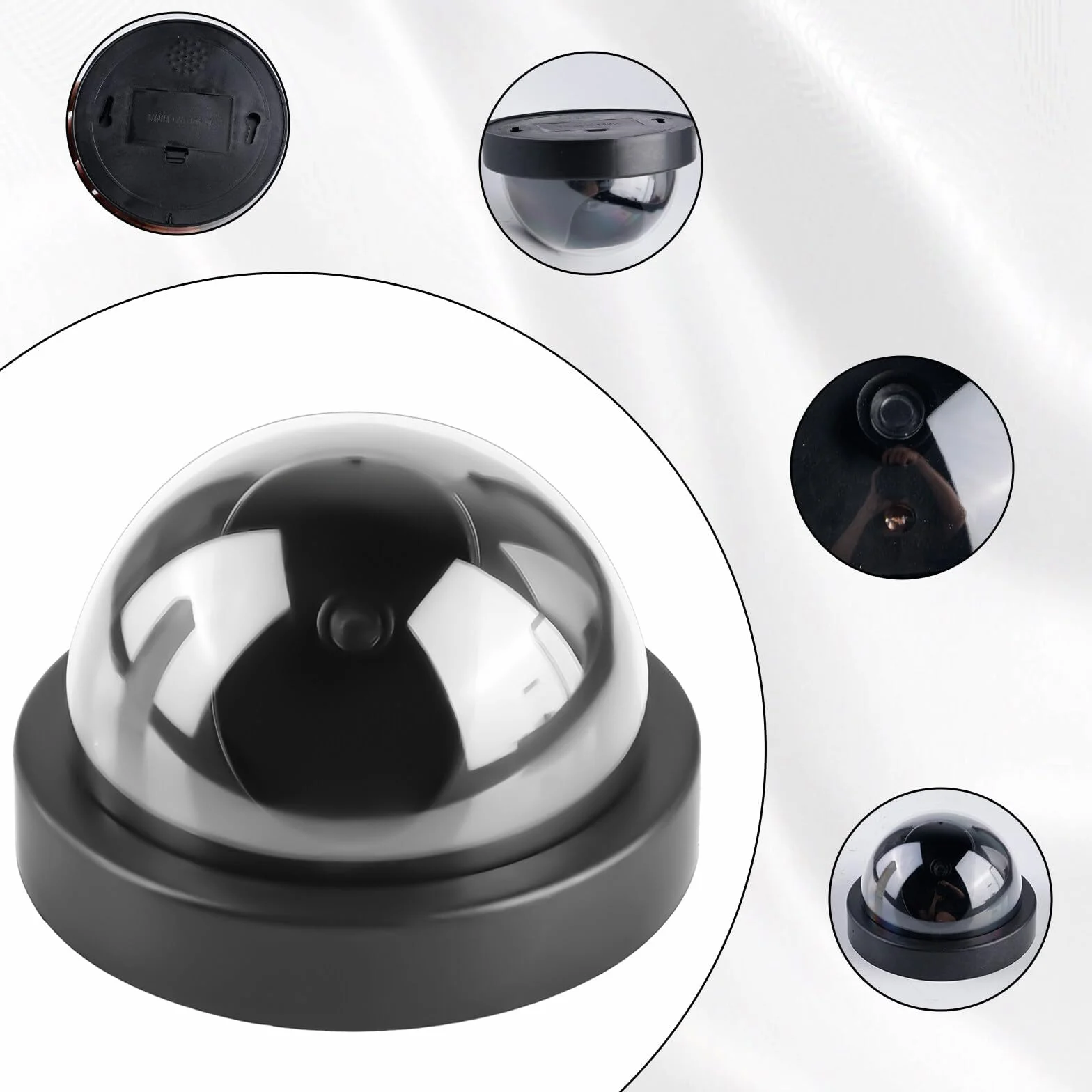 Telecamera di sicurezza finta CCTV 4 pezzi con luce LED, cupola per interni ed esterni