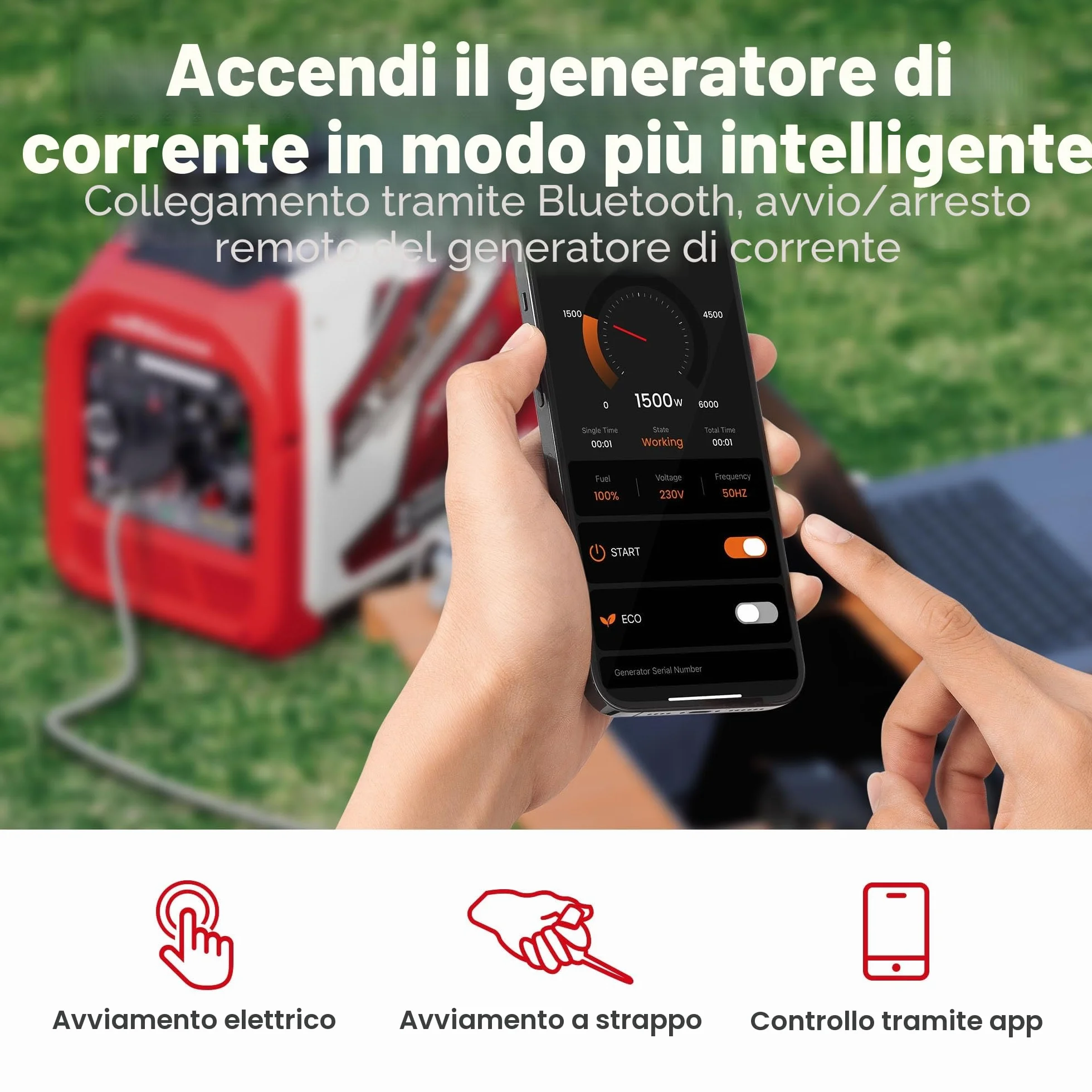 maXpeedingrods Generatore di Corrente Silenziato GPL e Benzina 3500W Inverter con App Bluetooth® Telecomando Portatile 4 Tempi Generatore Emergenza per all'Aperto Campeggio Partito Cantiere Garage