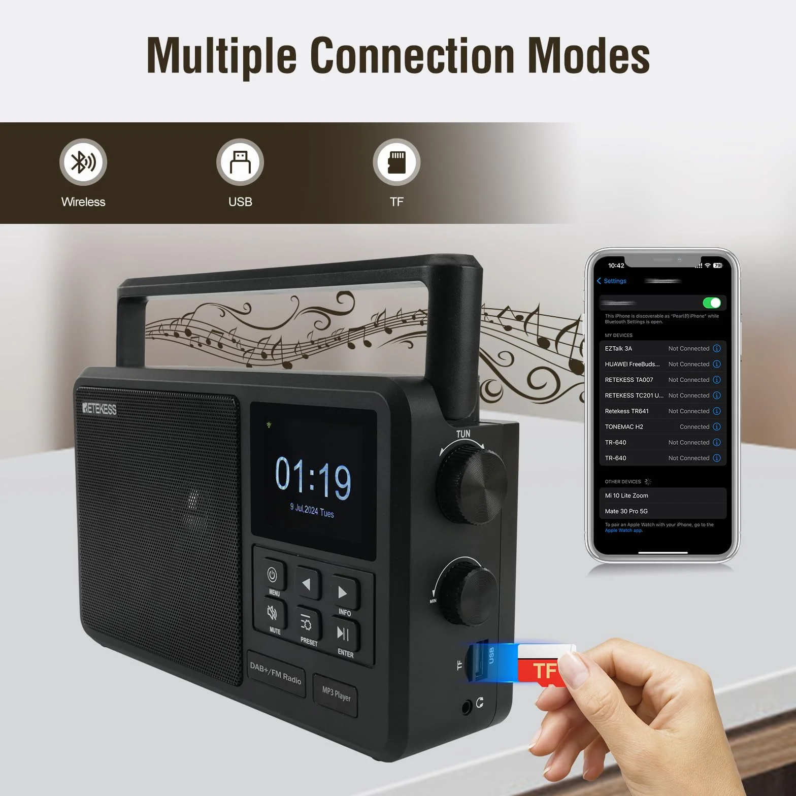 Retekess TR640 Radio Internet Portatile Digitale DAB FM con Antenna Esterna e Telecomando
