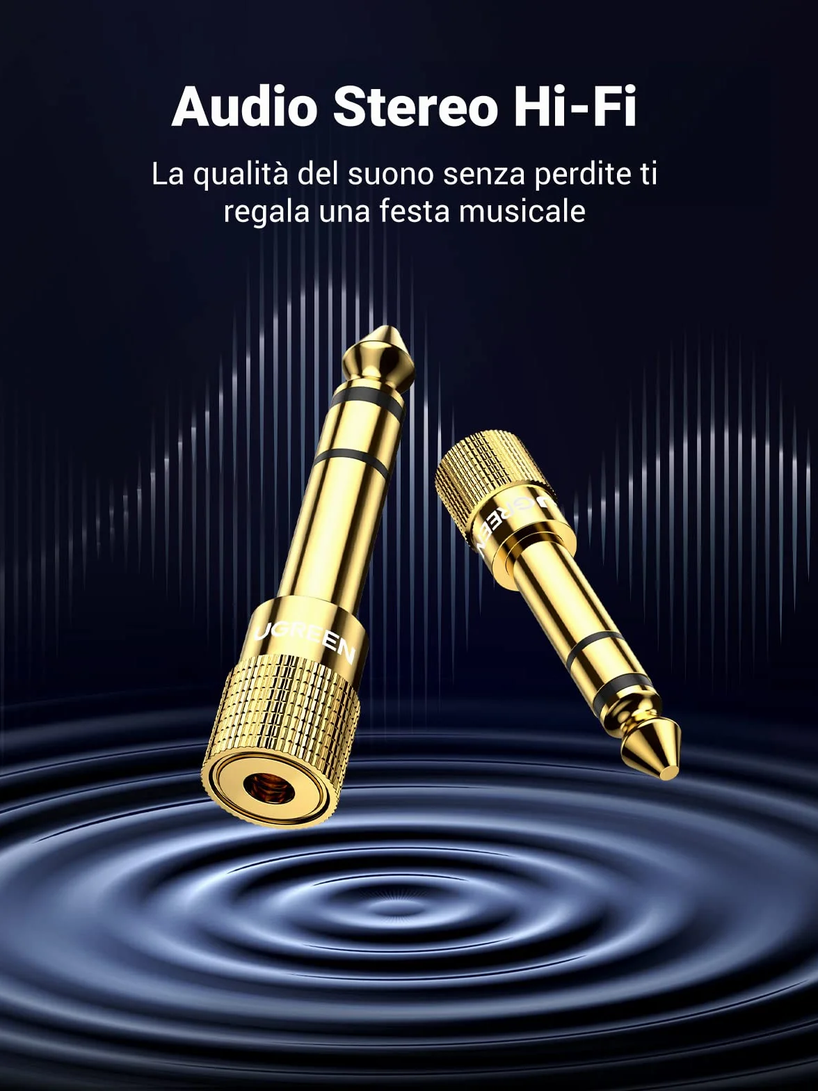 UGREEN Adattatore Audio Jack 3,5 Femmina a 6,3 Maschio Minijack HiFi 2 Pack