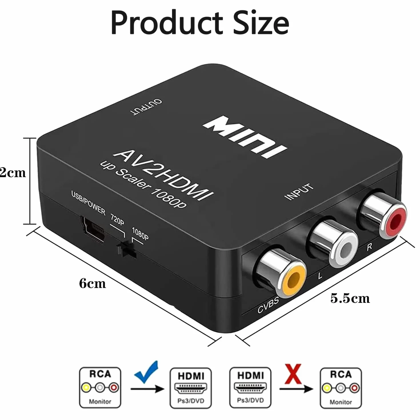 Adattatore HDMI AV to HDMI 1080P PAL NTSC USB per PC WII N64 TV PS3 Blu-Ray