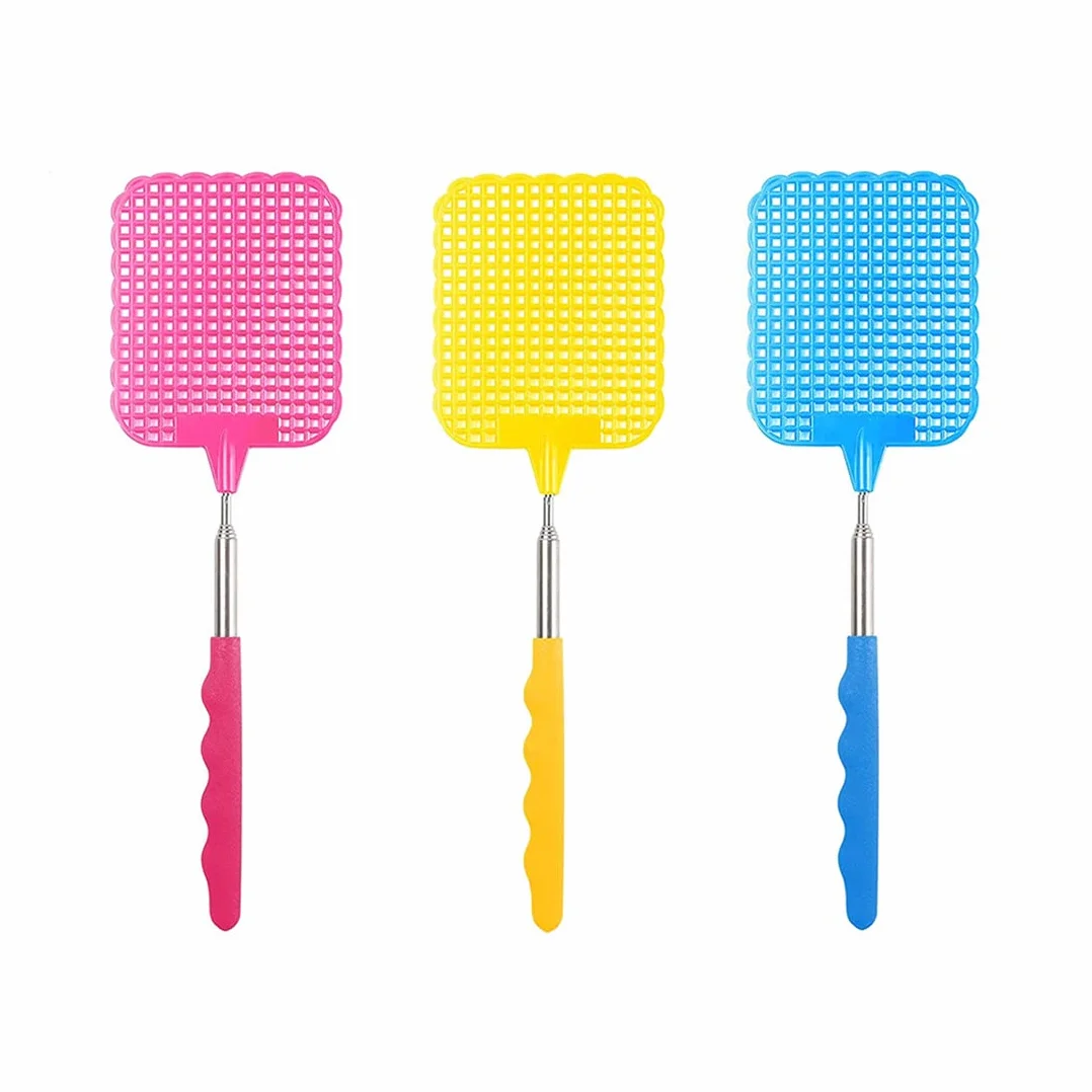 3 Pièces Tapette à Mouches Manuelle Extensible en Plastique Prévenir Pest Durable Moustique Outil en Acier Inoxydable (Multicolore A)