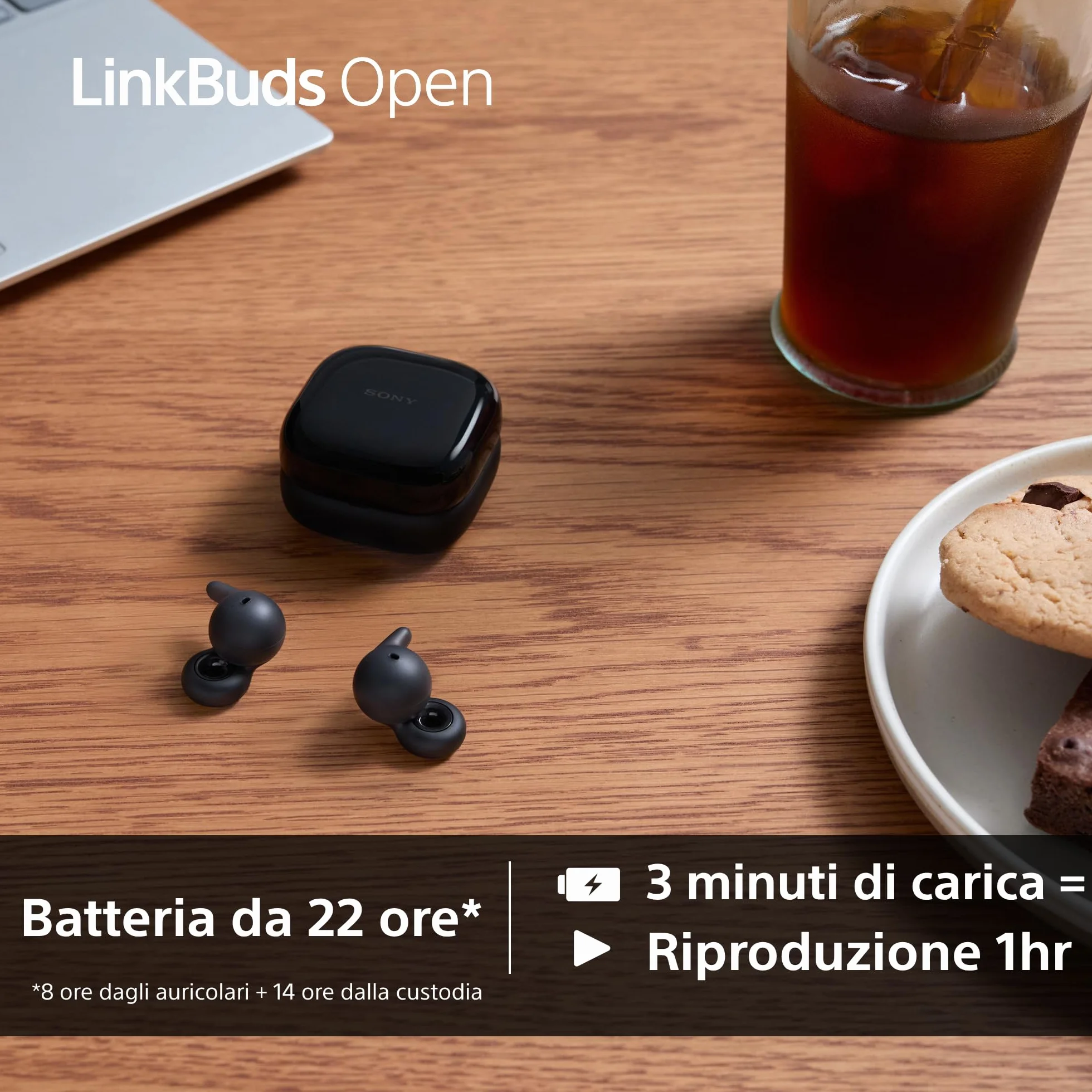 Sony LinkBuds Open Cuffie Bluetooth True Wireless Aperte IPX4 Multipoint Nero