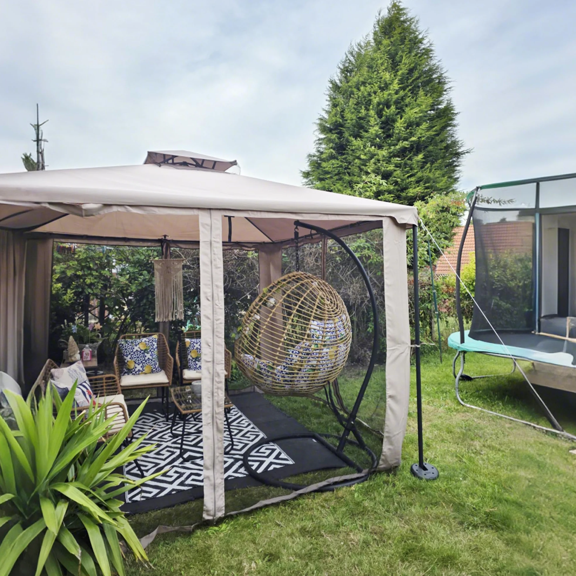 Outsunny Tenda Gazebo da Giardino 3x3m con Zanzariera, Struttura in Metallo e Copertura in Poliestere