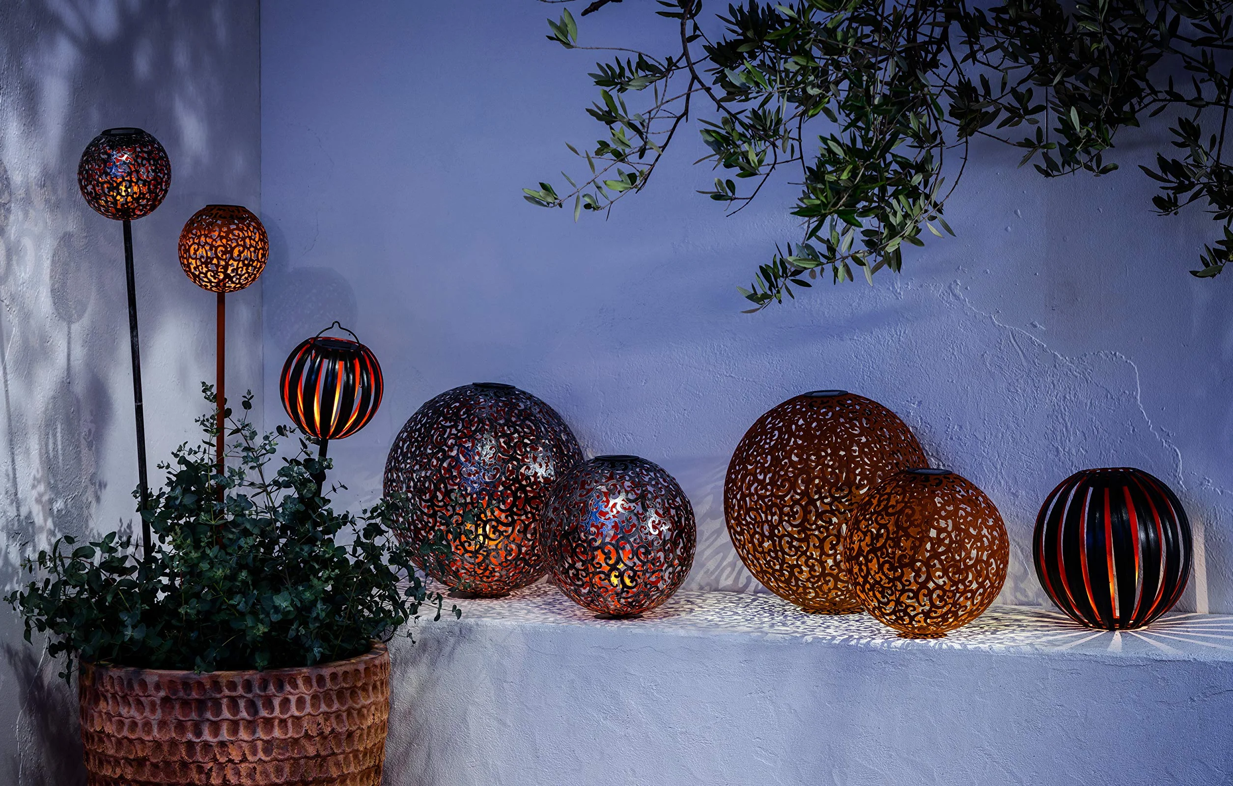 Dehner - Sfera Solare Luanda, Ø 30 cm, Metallo, Argento/Rame