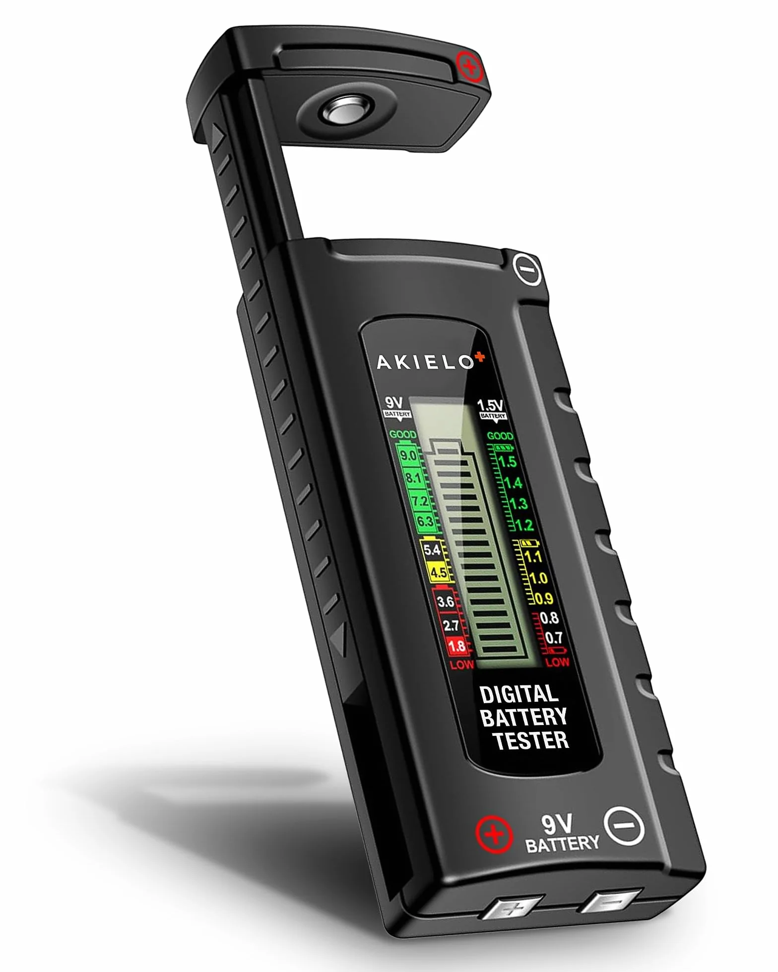 AKIELO+ Tester Digitale per Batterie AA AAA C D 9V 1,5V Pila a Bottone con Display LCD