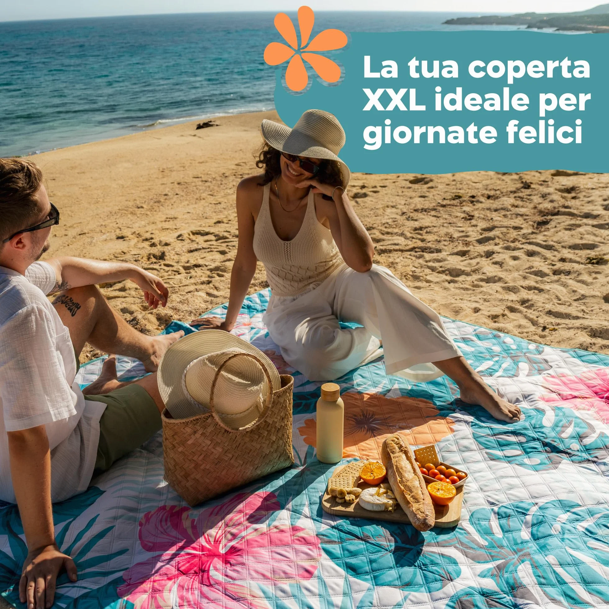 Twinzee Coperta Pic Nic Impermeabile 200x200 cm Stuoia Campeggio Antisabbia Floral