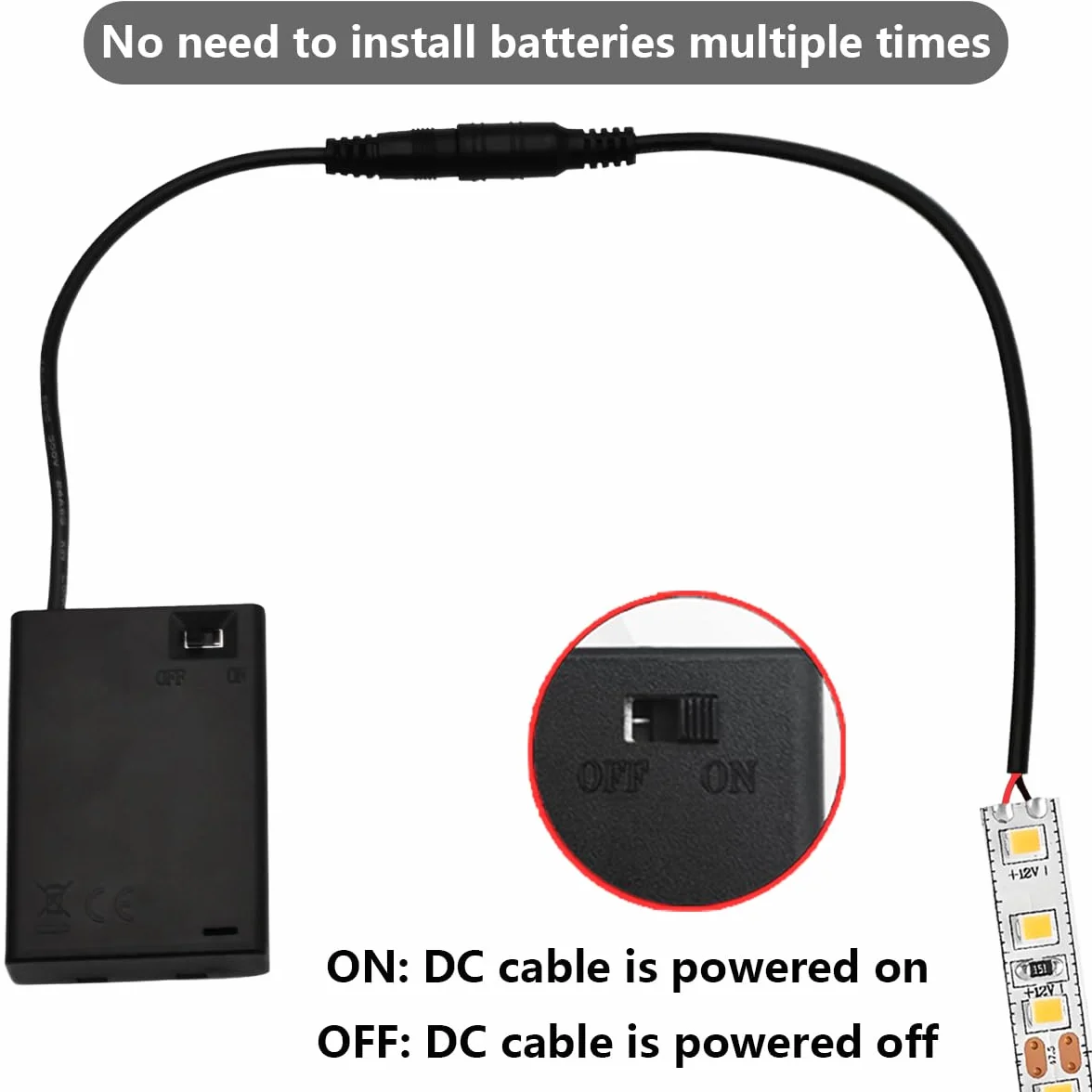 CTRICALVER Porta batterie 3 pile AA con interruttore 4,5V DC maschio cavo 0,3m set 3 per strisce LED DIY