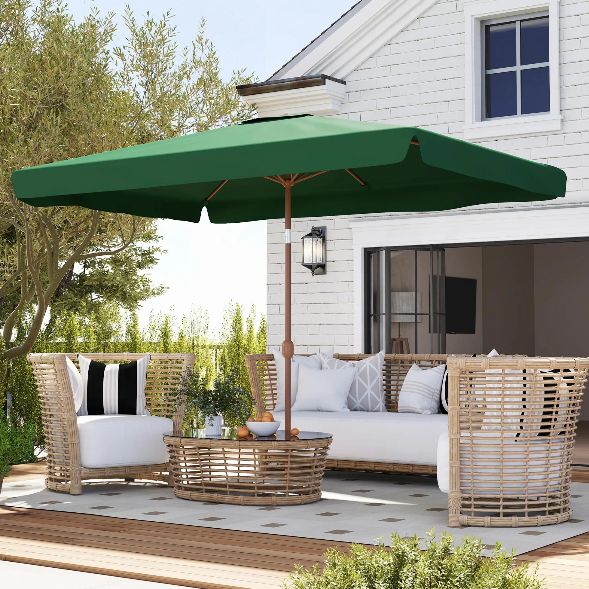 Outsunny Ombrellone da Giardino 2x3 m Inclinabile con Apertura a Manovella, Presa d'Aria e Bordo a Balze, Ombrellone da Esterno Rettangolare Anti UV 50+ in Alluminio e Poliestere 180 g/㎡
