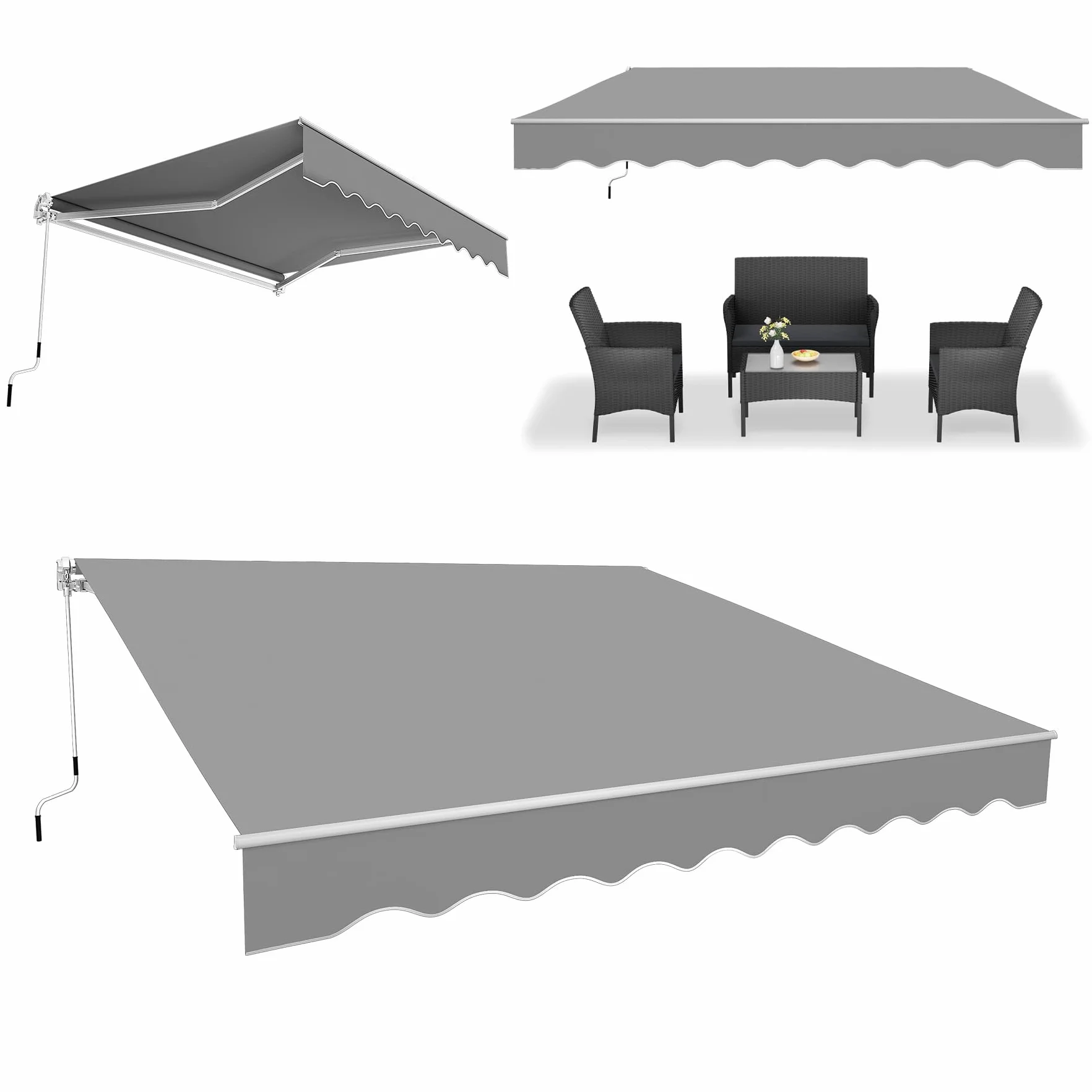 ACXIN Tenda da sole in alluminio, 3,6 m x 3 m, per balcone, protezione UV, facile da usare a manovella, per terrazze, colore: grigio chiaro