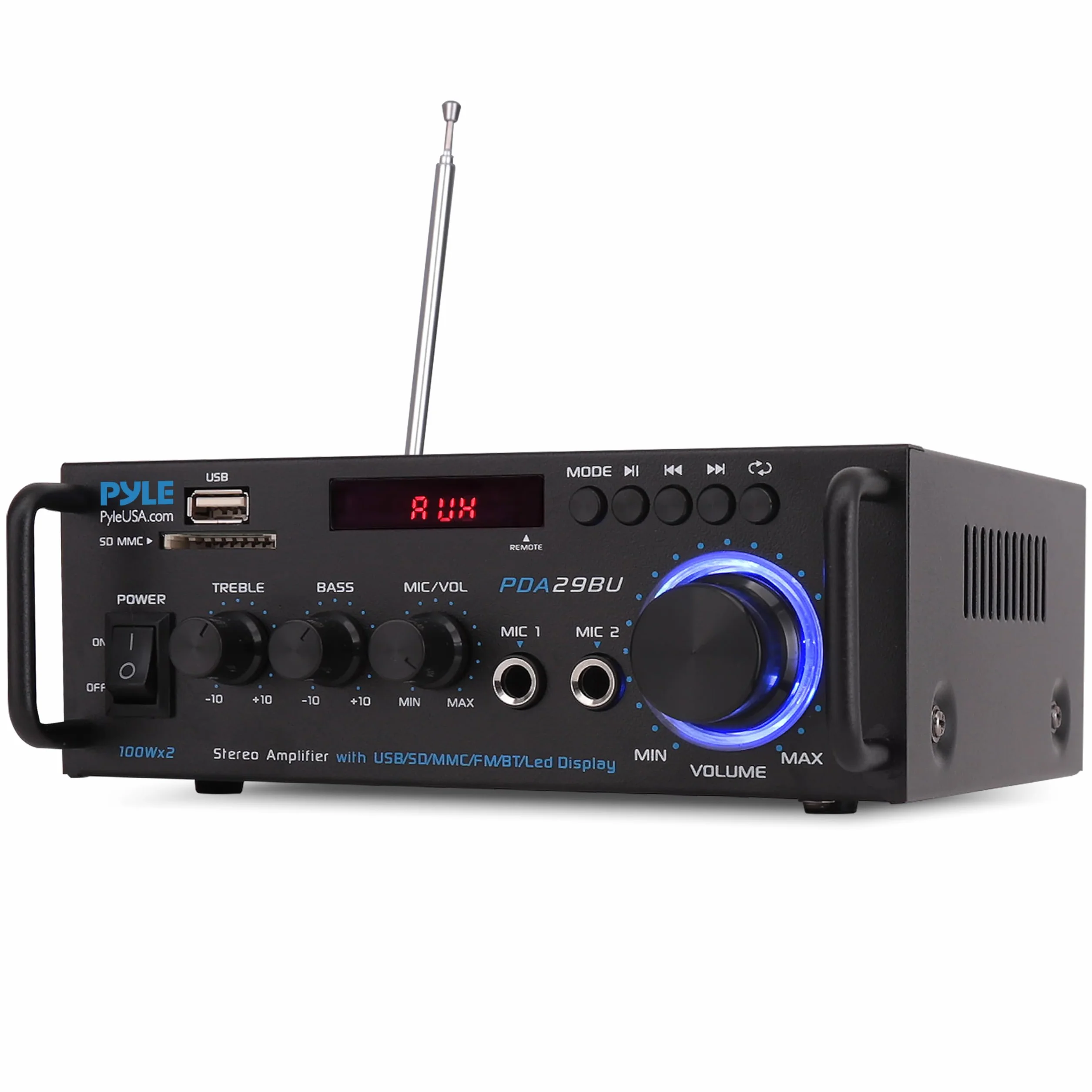 Pyle Preamplificatore Phono, Amplificatore Audio Stereo Wireless Bluetooth 200 Watt, Doppio Canale, RCA, USB, SD, Microfono, Radio FM