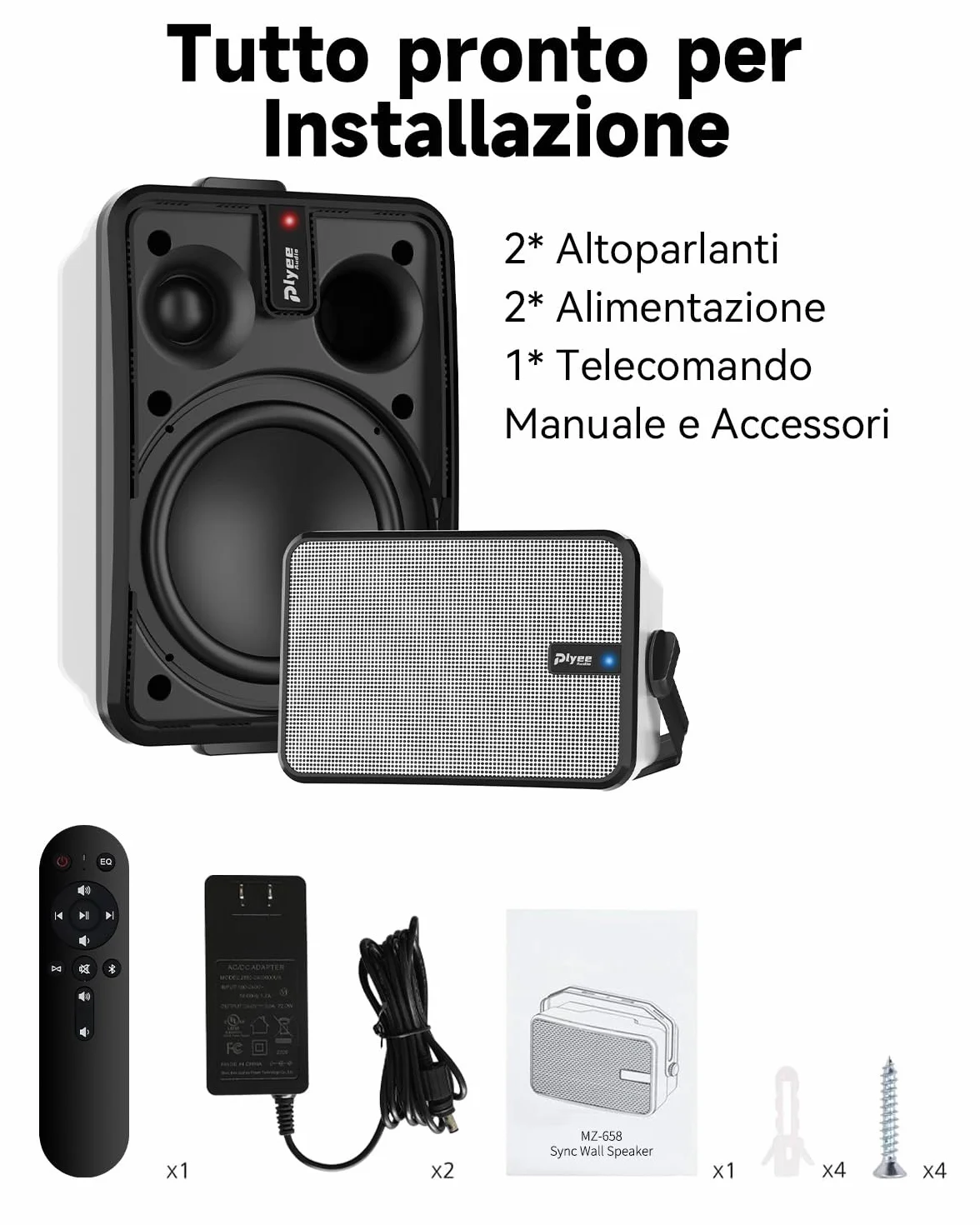 Altoparlanti Bluetooth da Esterno 600W, Sincronizzazione Wireless, Bassi Potenti, Montaggio a Parete, Confezione da 2, Bianco MZ-658