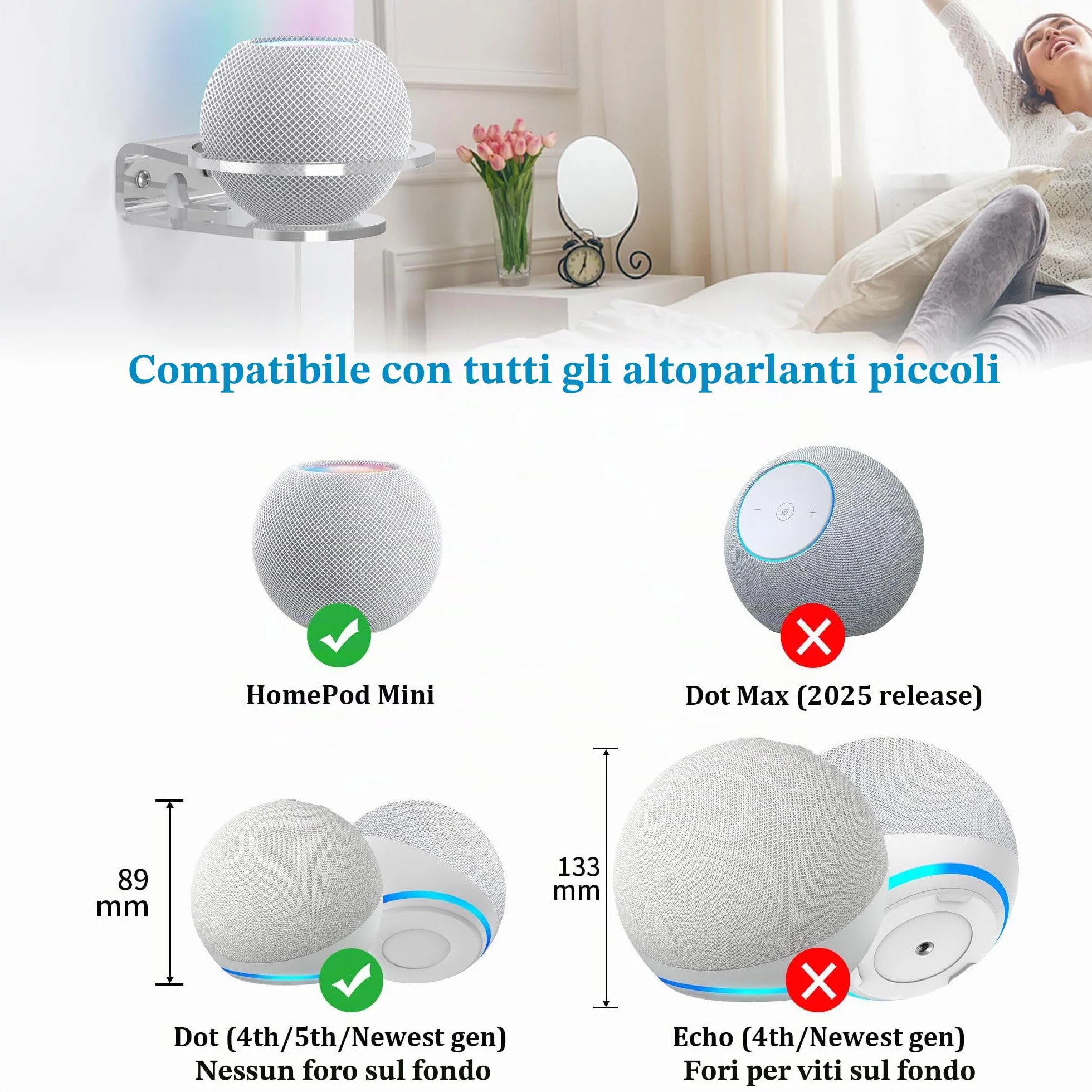 Cozycase Supporto da parete Compatibile con Dot 5/4a & Homepod Mini, mensola in acrilico 1-Pack