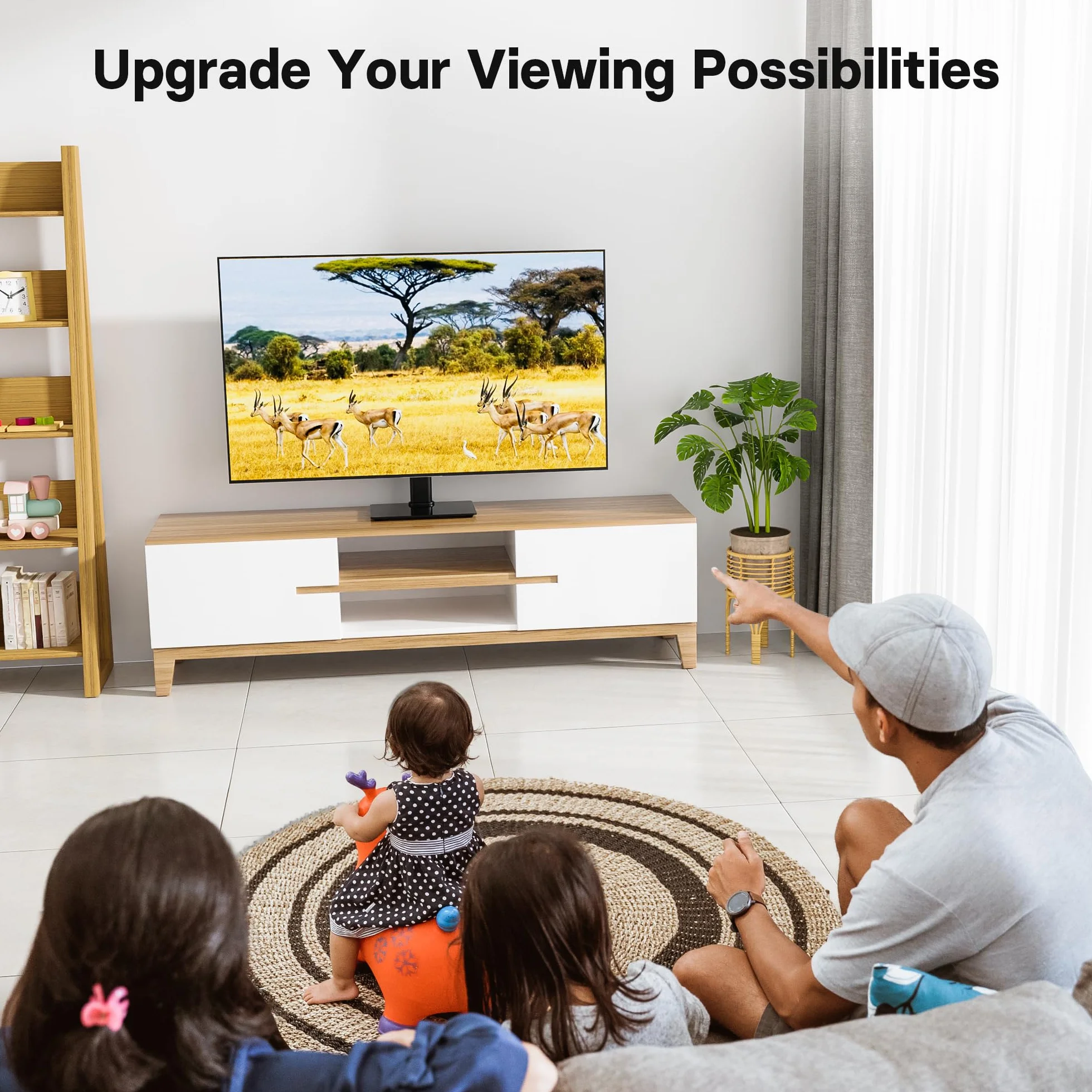 BONTEC Supporto TV da Tavolo 23-42" Regolabile in Altezza e Rotazione Base Vetro Temperato VESA 200x200mm 30 kg