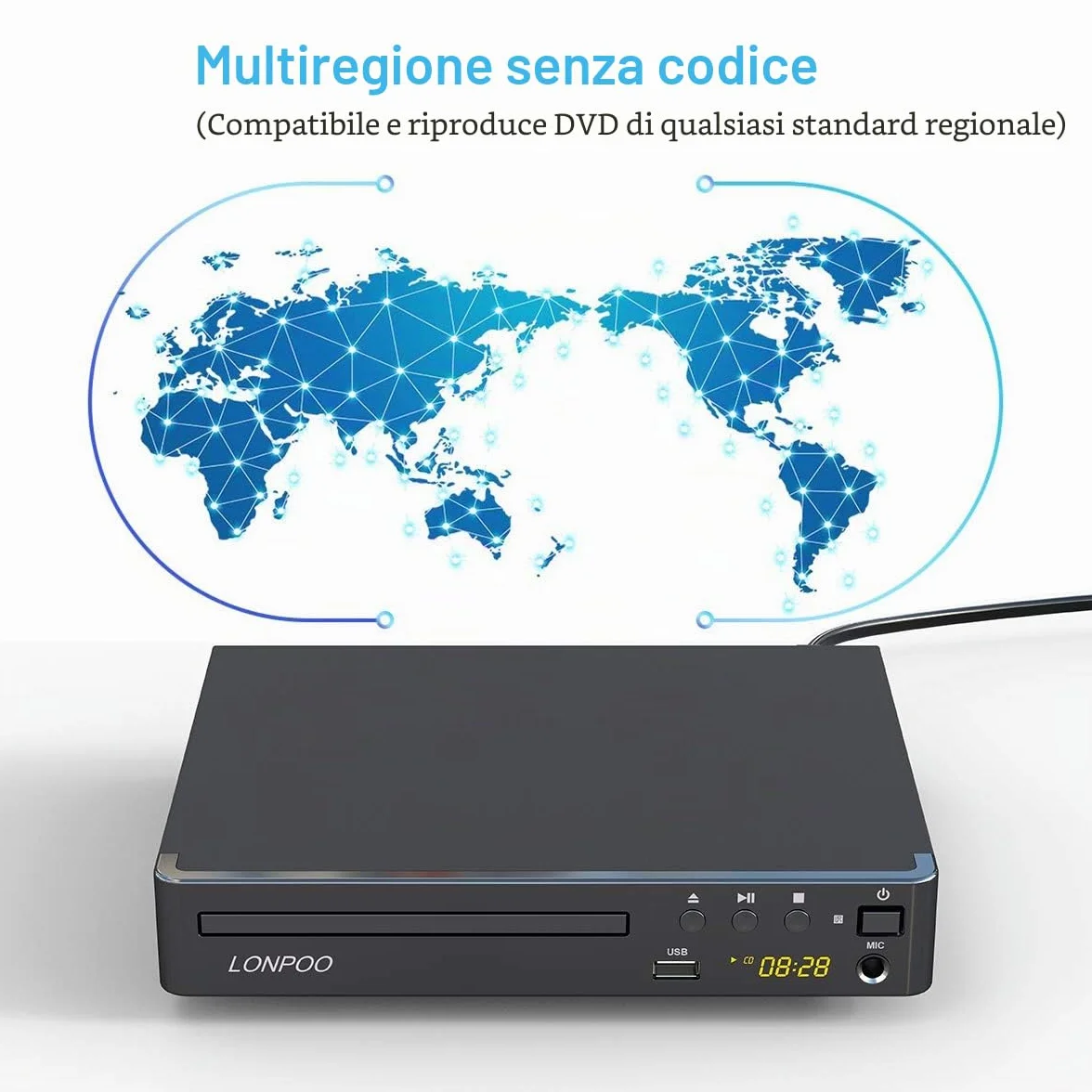 Odtwarzacz HD DVD PAL/NTSC z HDMI, USB, MIC - Wieloregionowy