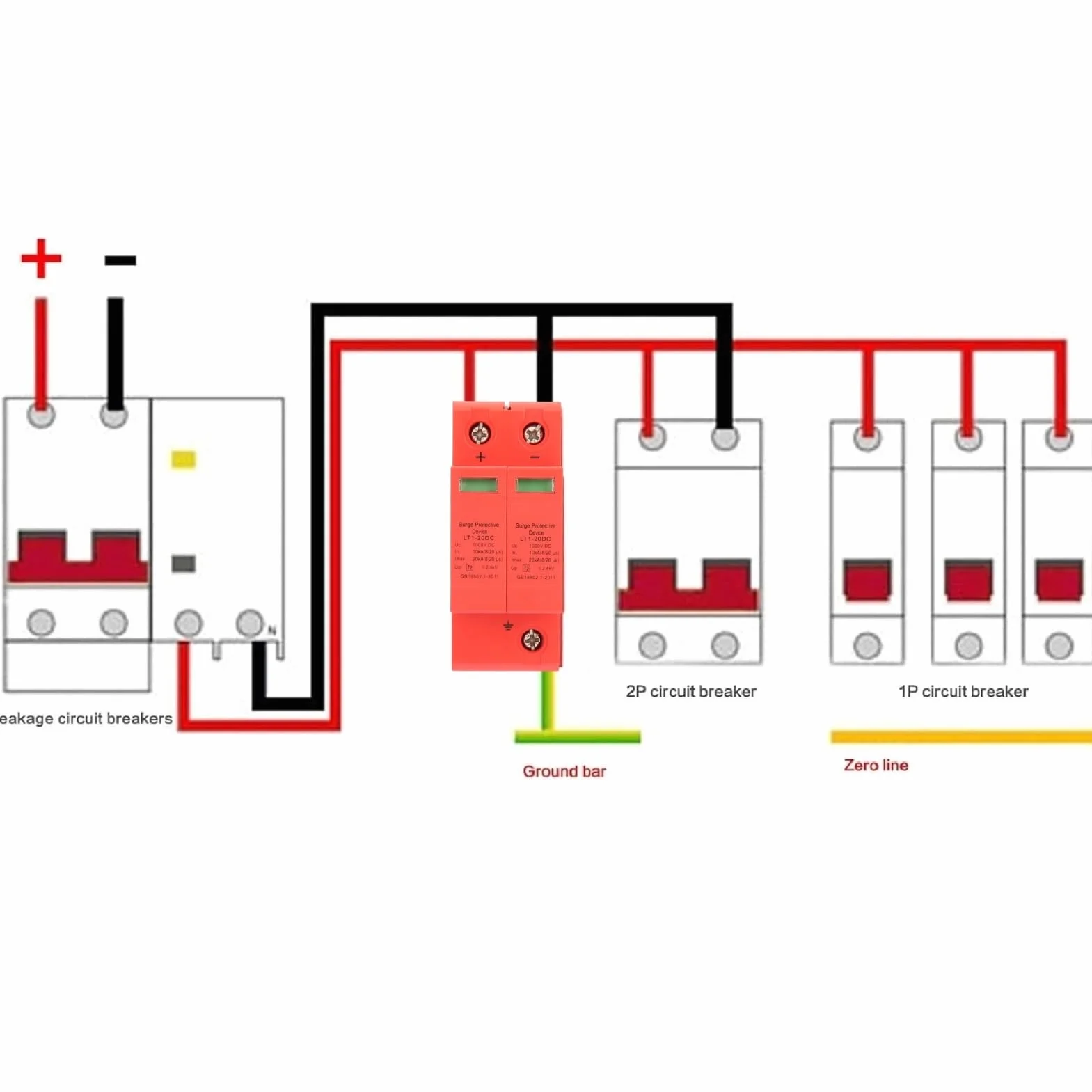 DEWIN Scaricatore DC 1000V 2P 10KA~20KA Dispositivo di Protezione Contro Sovratensioni