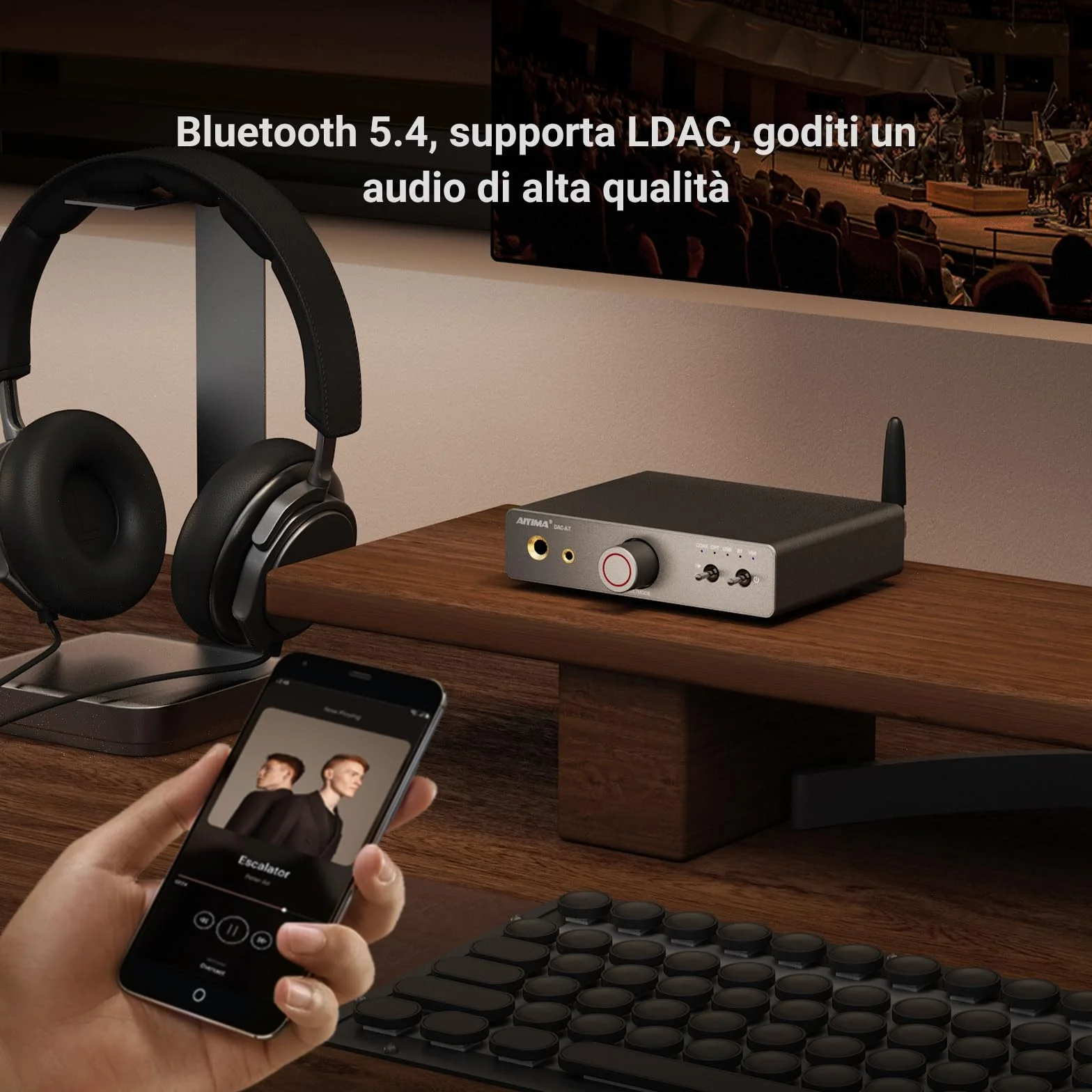 AIYIMA DAC A7 Bluetooth 5.4 Amplificatore decodificante per cuffie HiFi ES9038Q2M 24 bit 192 kHz USB ottico coassiale