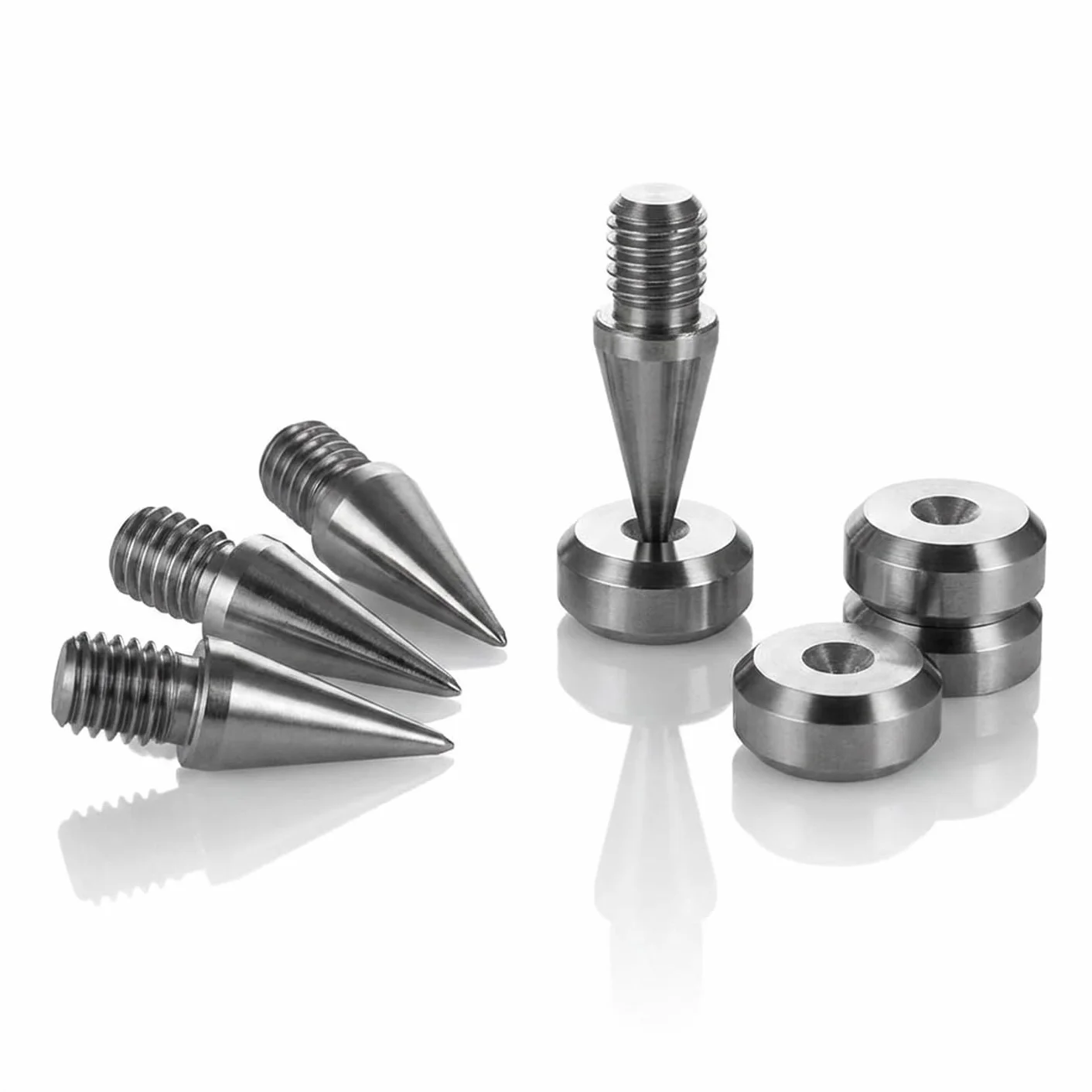 PrecisionGeek Punte e cuscinetti per altoparlanti acciaio inossidabile M6 cono 10 mm cuscinetti 16 mm smussata