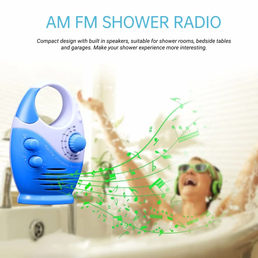 Yunseity Radio impermeabile AM FM portatile con gancio e batteria per doccia bagno