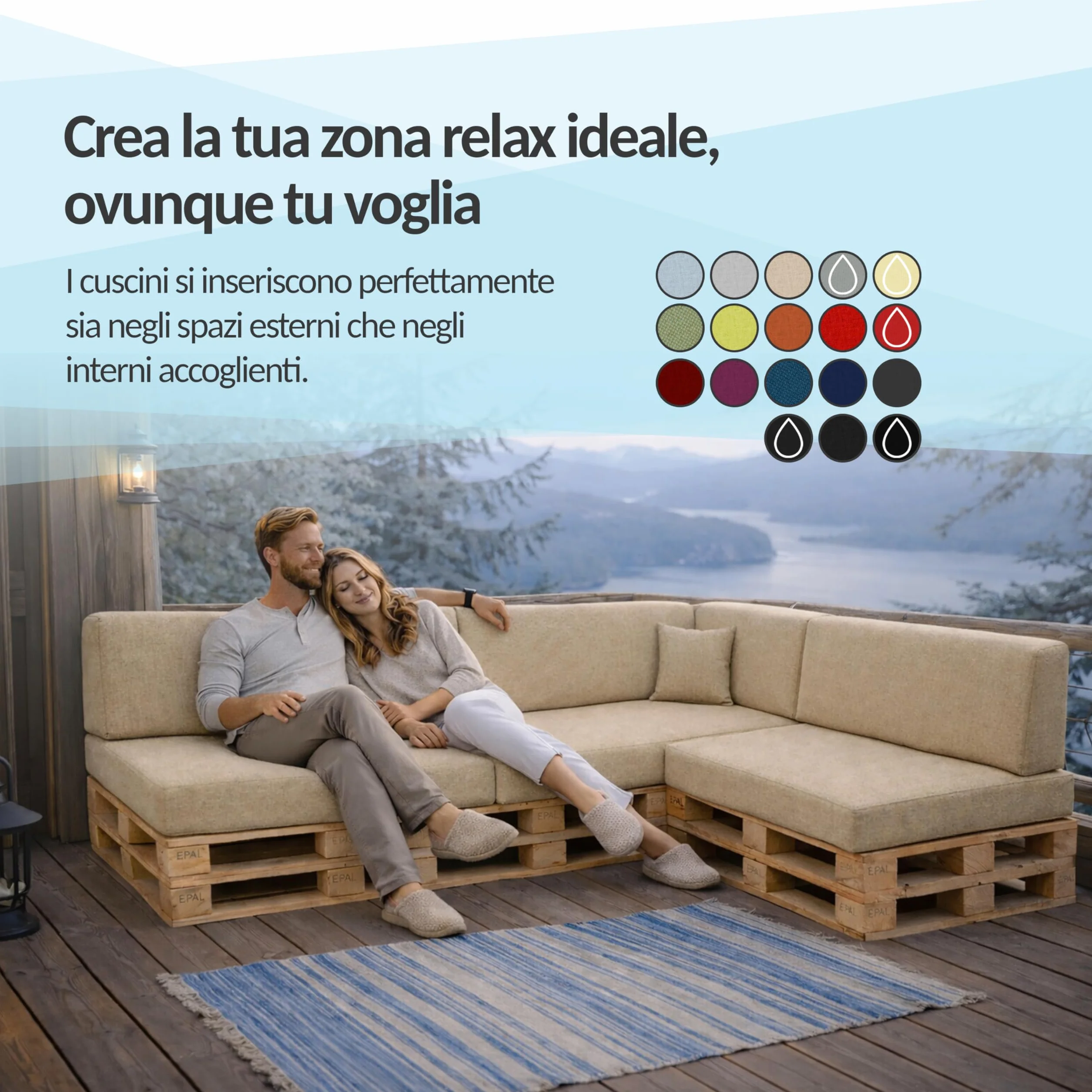 Cuscini per Pallet Impermeabili Beige 120x80 cm Seduta 120x40 cm Schienale Set di 2 Oeko-Tex Made in EU