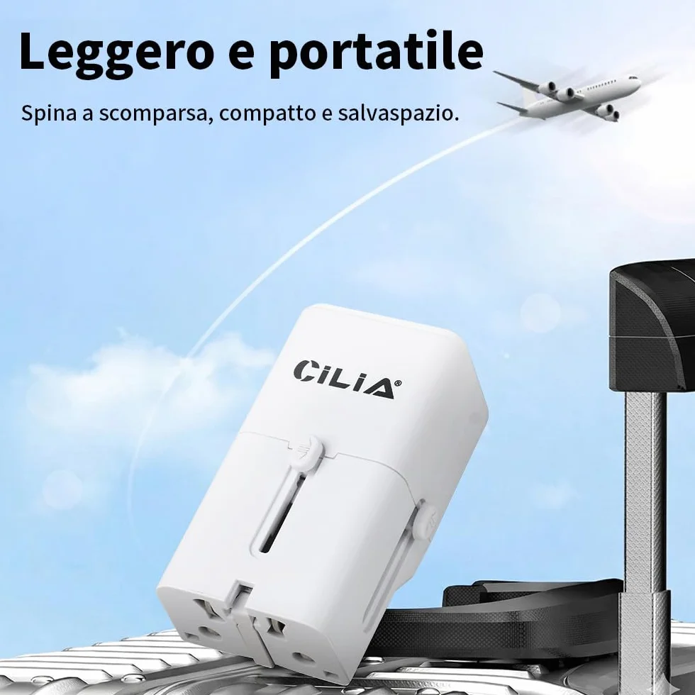 CILIA Adattatore Universale da Viaggio Presa Internazionale 150+ Paesi Spine US/UK/EU/AUS Compatto Bianco 2PCS