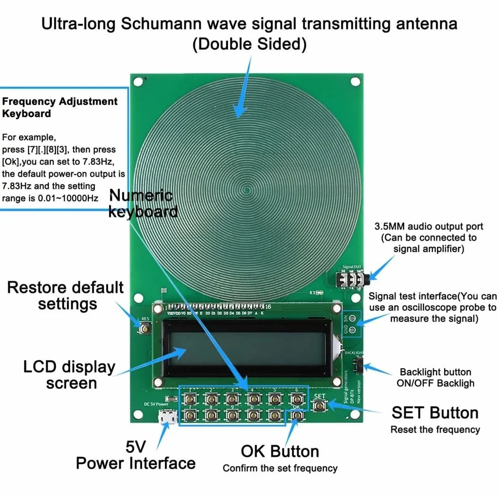 Generatore di frequenza personalizzato V2, Generatore di risonanza SchumannWave 7.83Hz 0.01Hz~20000Hz Onda Sinusoidale Regolabile C