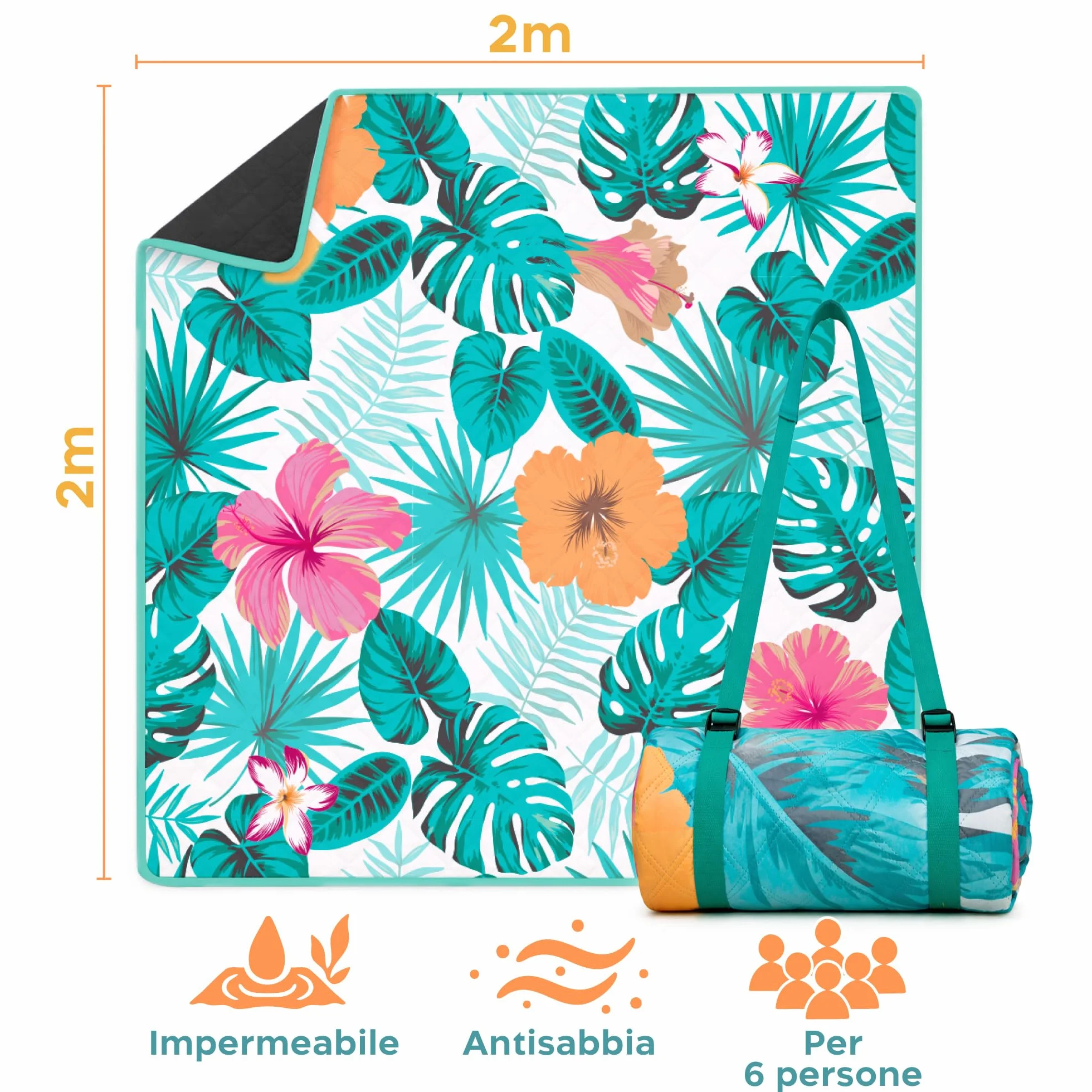 Twinzee Coperta Pic Nic Impermeabile 200x200 cm Stuoia Campeggio Antisabbia Floral