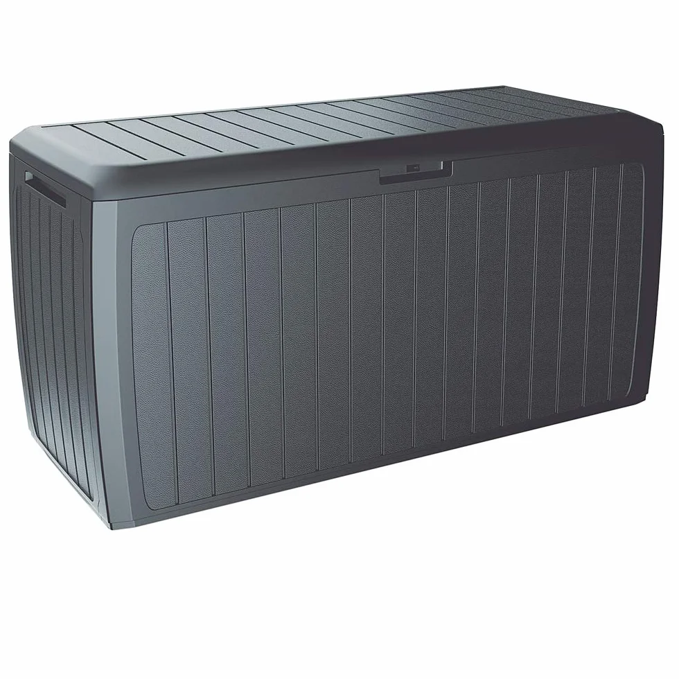 Casaria® Baule da Giardino 117x47x60cm Aspetto Legno 290L Box Multiuso Multibox Cuscini 6 Ruote Coperchio Esterno