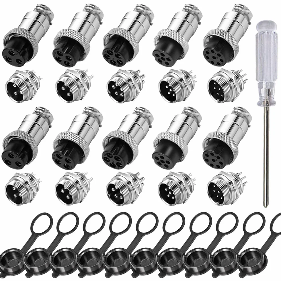 GX16 Connettore Aviazione Metallo 16 mm 5A Maschio Femmina 3-8 Pin con Cappuccio in Gomma 10 Pezzi