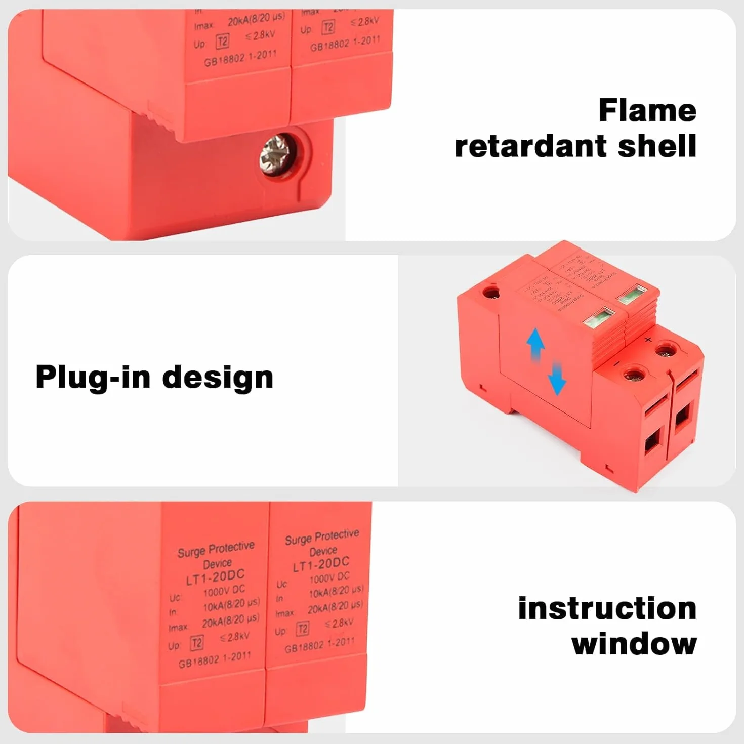 DEWIN Scaricatore DC 1000V 2P 10KA~20KA Dispositivo di Protezione Contro Sovratensioni