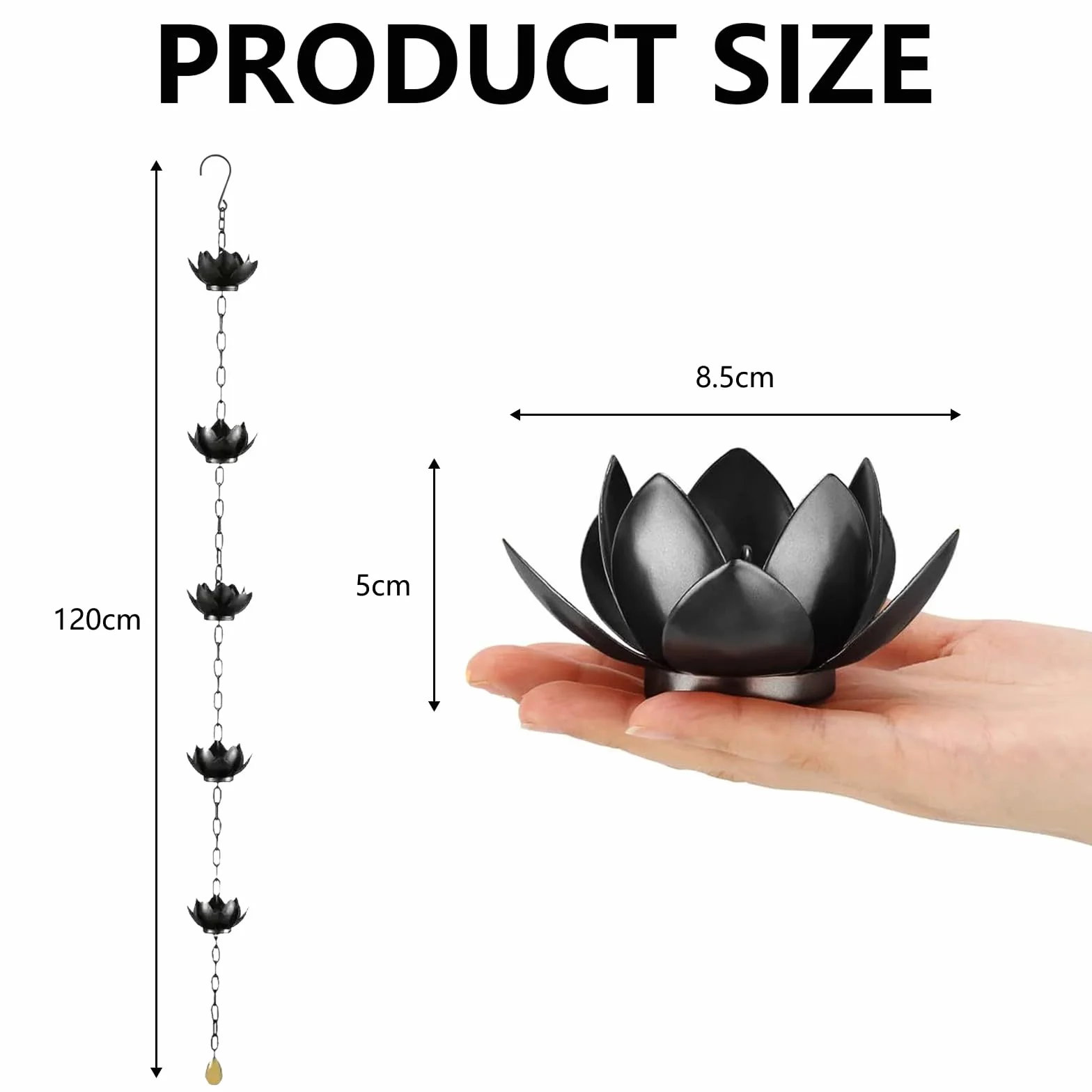 Catena Antipioggia, Catena Nera per Drenaggio dell'Acqua Piovana da 1,2 M A Forma di Loto in Ferro per Decorazioni Esterne per Casa E Giardino Efficiente Drenaggio dell'Acqua Piovana