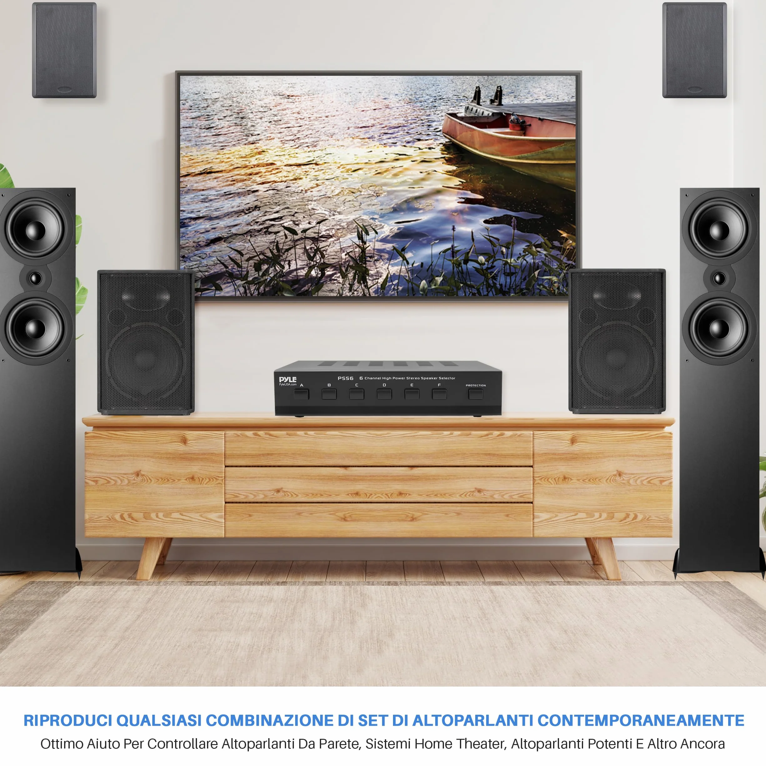 Pyle Amplificatore Audio Stereo Selettore Altoparlanti 6 Zone Interruttore Multi-Canale