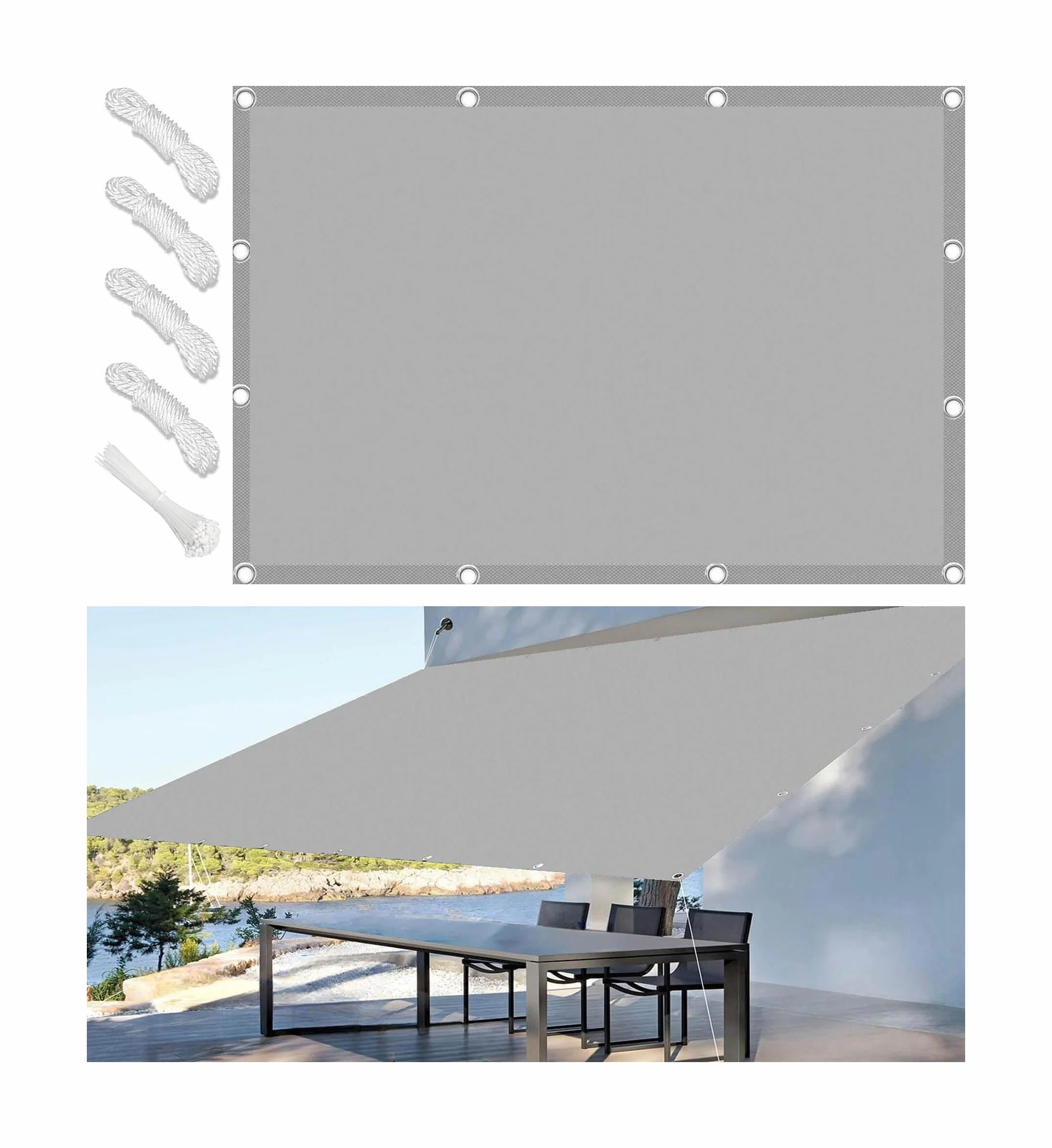 Vela Ombreggiante Impermeabile 1x2M Tenda da Sole per Esterno Vele Ombreggianti Rettangolare Telo Parasole con Fune Occhiellato Protezione UV Tenda Vela per Giardino Balcone Terrazza Grigio chiaro
