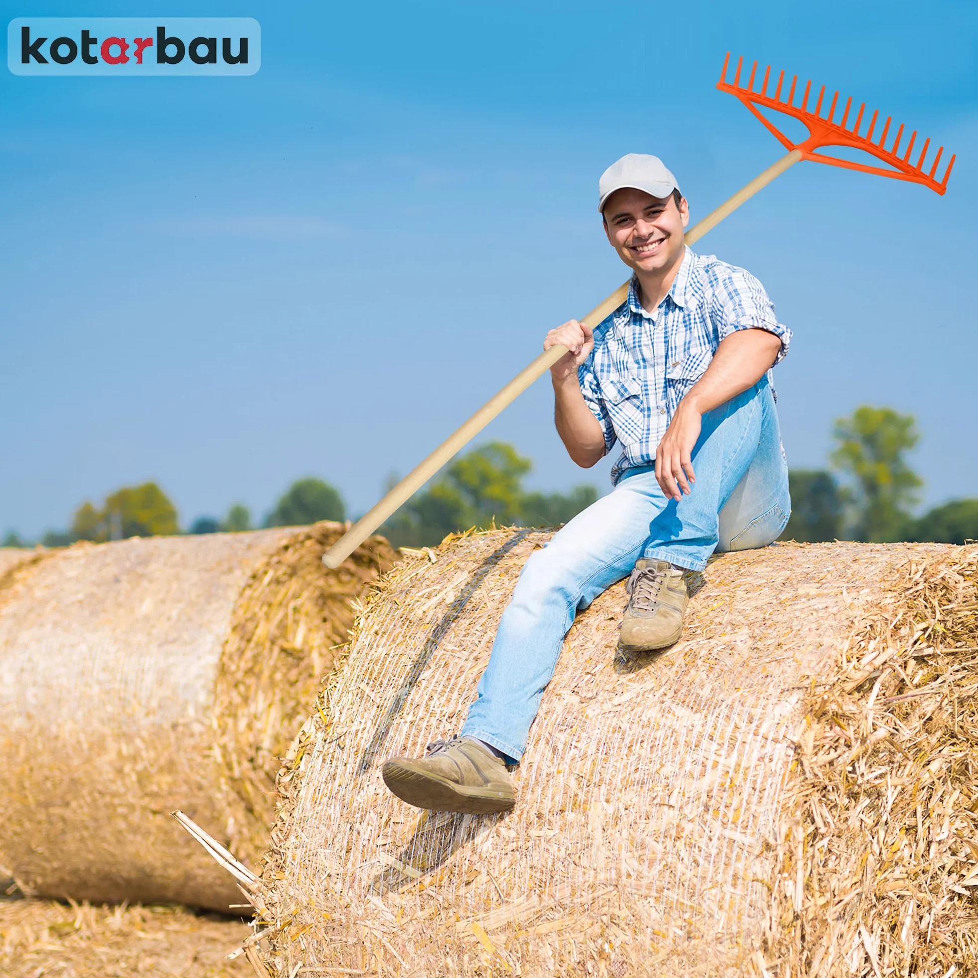 KOTARBAU® Rastrello per Foglie - Rastrello Giardino - Plastica - 64 cm - Arancione - 18 Denti - per Erba Fieno - Senza Manico - Leggero Resistente