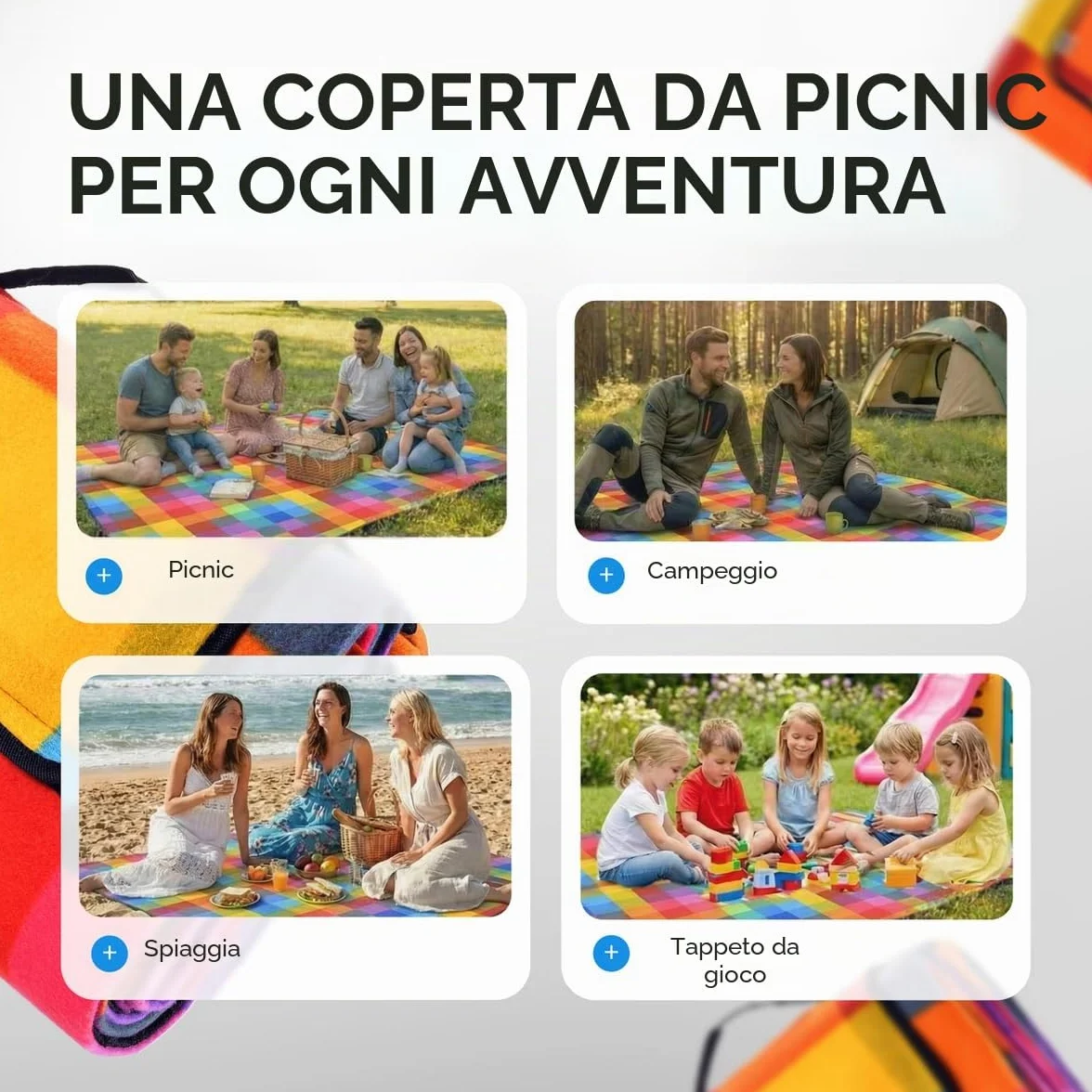 Detex Coperta da Picnic XL 200x200 Impermeabile Isolante 4-6 Persone