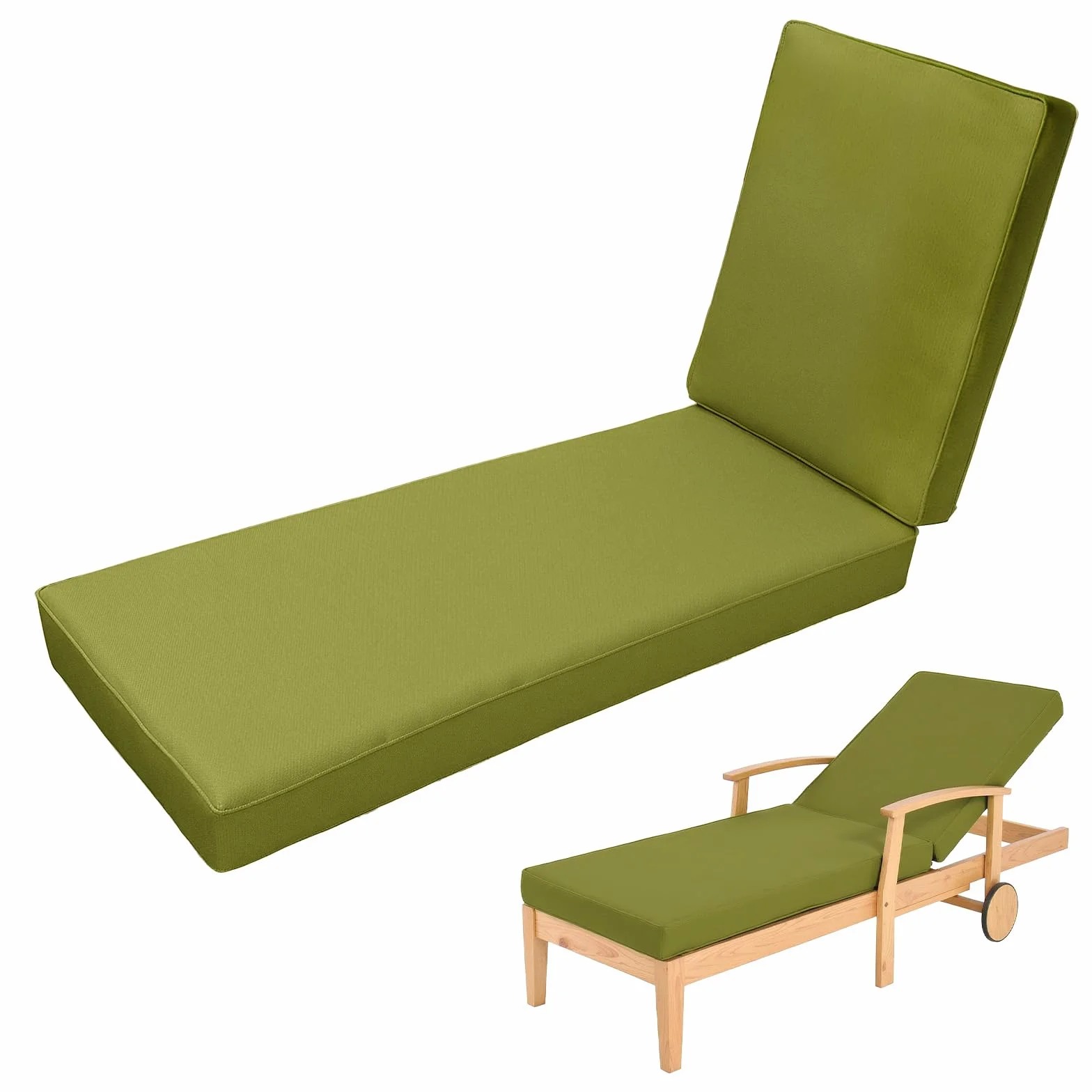 Cuscino per Lettino da Giardino Pieghevole Cuscino Impermeabile per Lettino Prendisole da Spiaggia, Cuscino Imbottito Lettino Prendisole Tinta Unita loneta, con Laccetti,67 Green,183x53x5cm