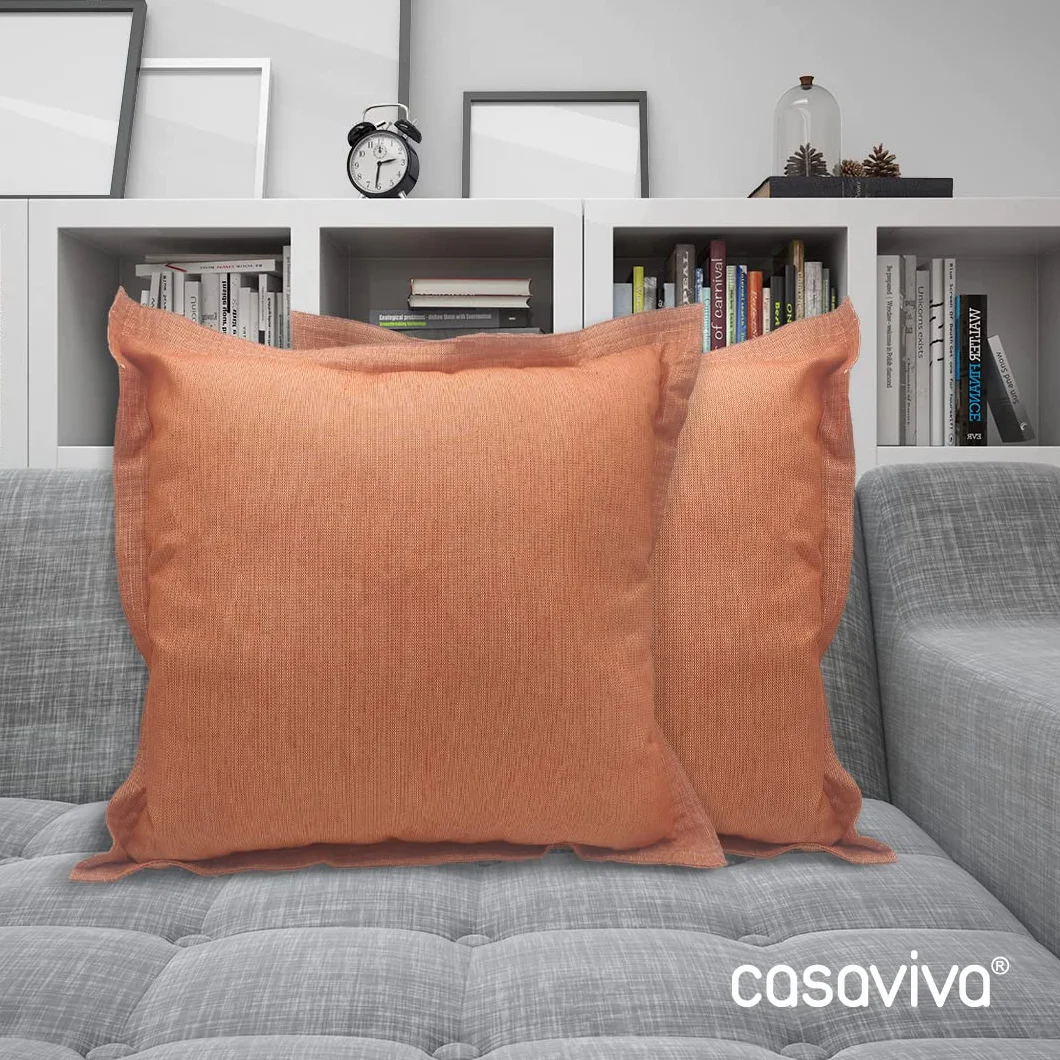 casaviva ® Set 2 cuscini Completi di Imbottitura in Misto Cotone Riciclato Effetto Canapa Idrorepellenti Made in Italy Interni ed Esterni Sfoderabili (50_x_50_cm, Arancione)