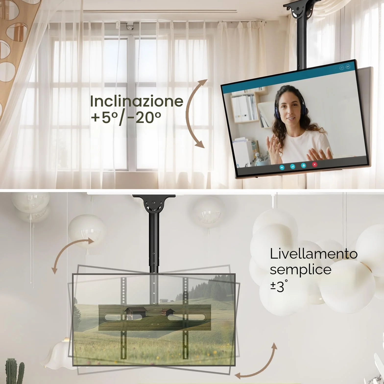 AX WABER Staffa regolabile per TV a soffitto per schermi 26-65 pollici 50 kg 400x400 mm