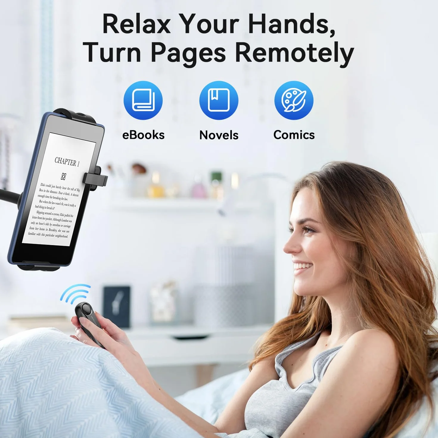 Supporto per Kindle con Telecomando Pagina Turner HKRC005, Lettore eBook, Telecomando RF per Kindle/iPad/Tablet