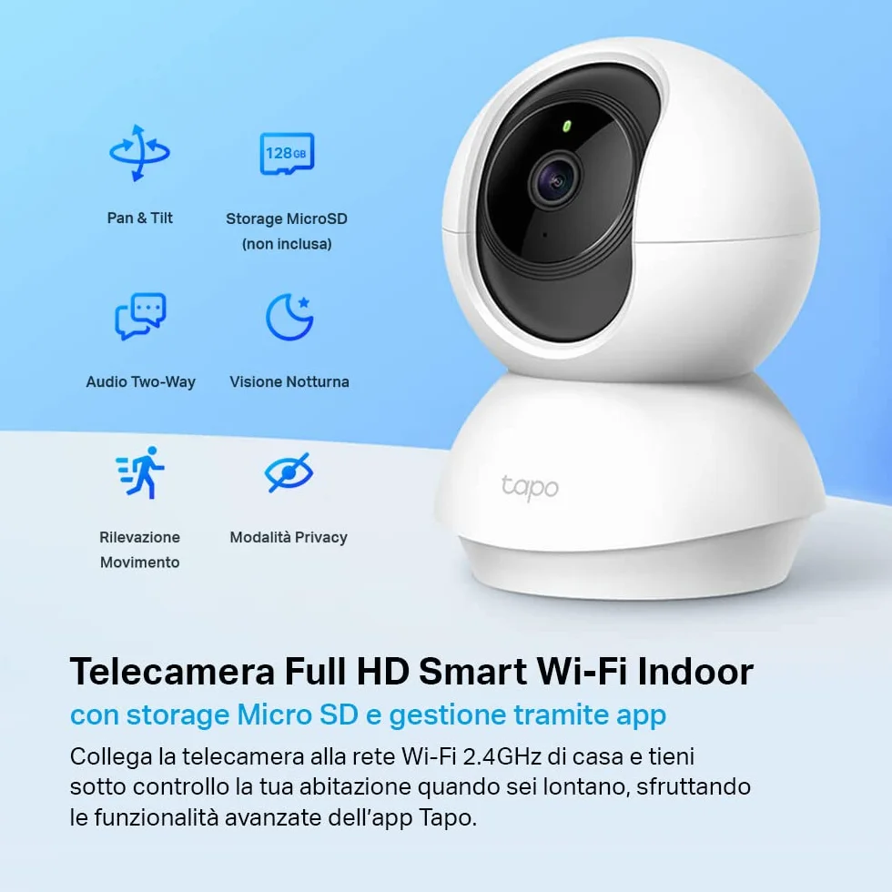 Tapo C200P2 Telecamera Wi-Fi Interno 1080P Sorveglianza Visione Notturna Audio Bidirezionale 2 Confezione