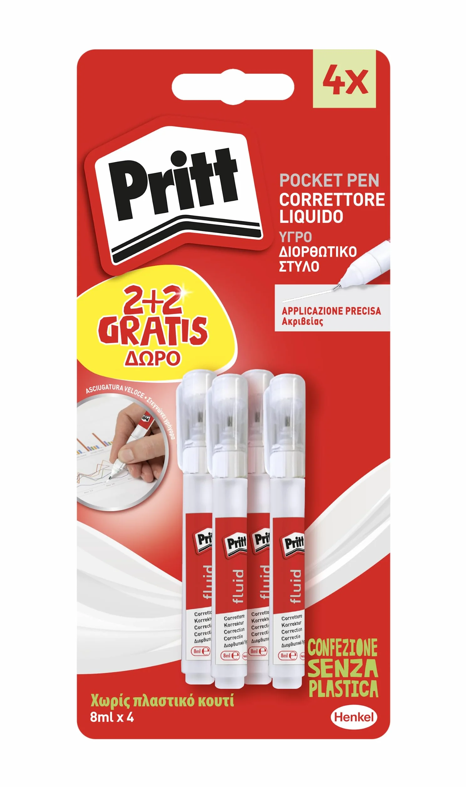 Pritt Correttore Pocket Pen, Micropunta Metallica, 2+2 Penne 8ml